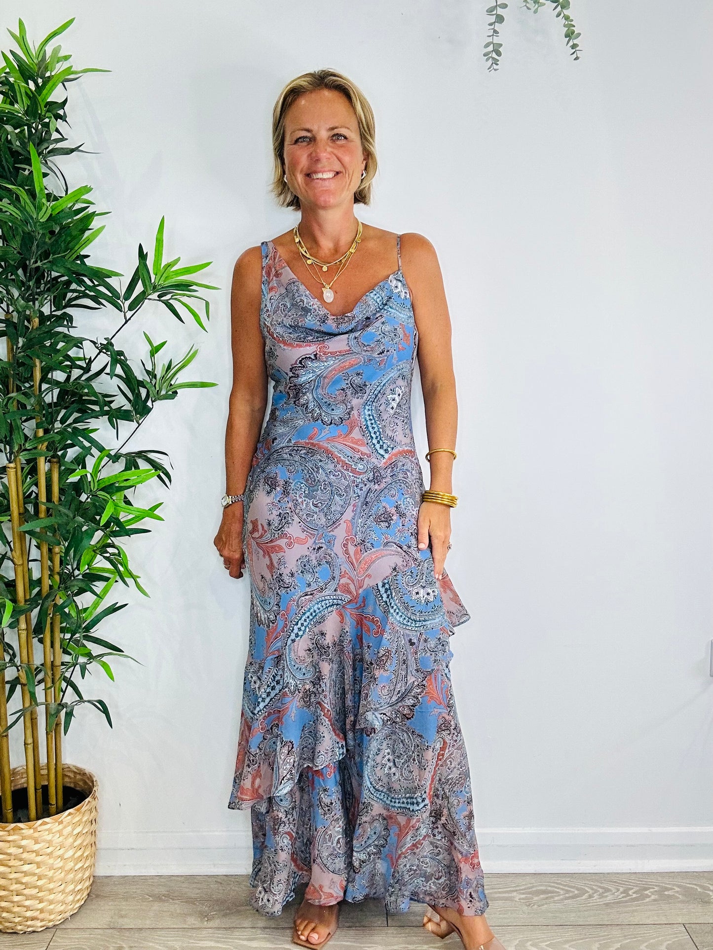 Silk Paisley Print Dress - Size 8