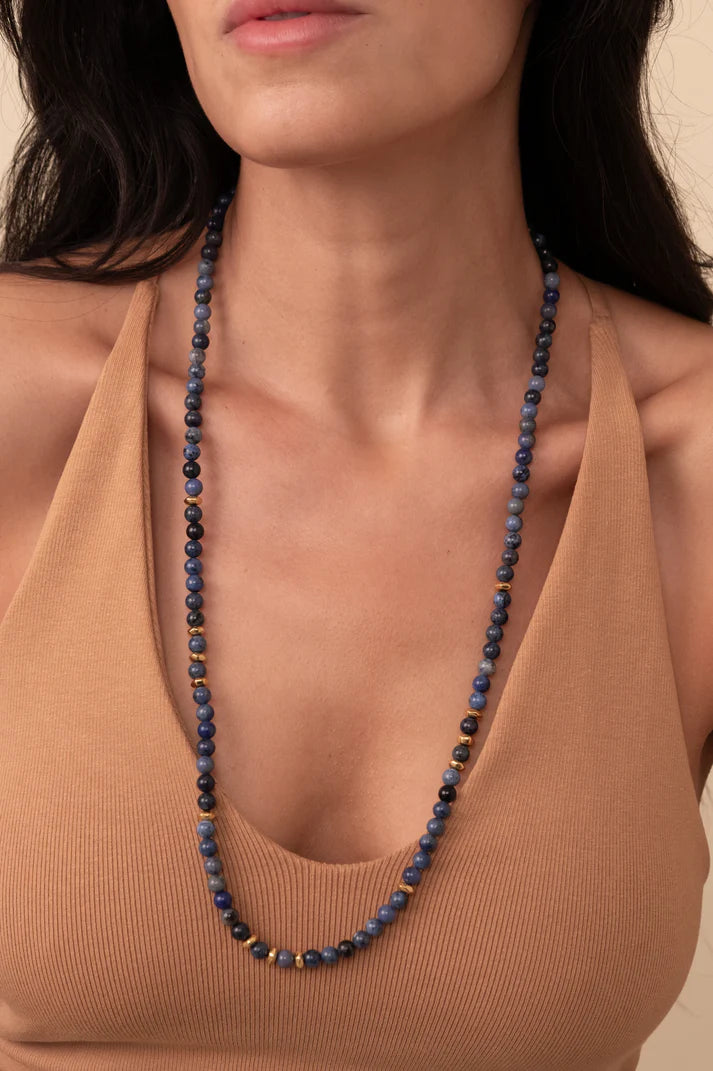 Long Dumortierite Beaded Necklace