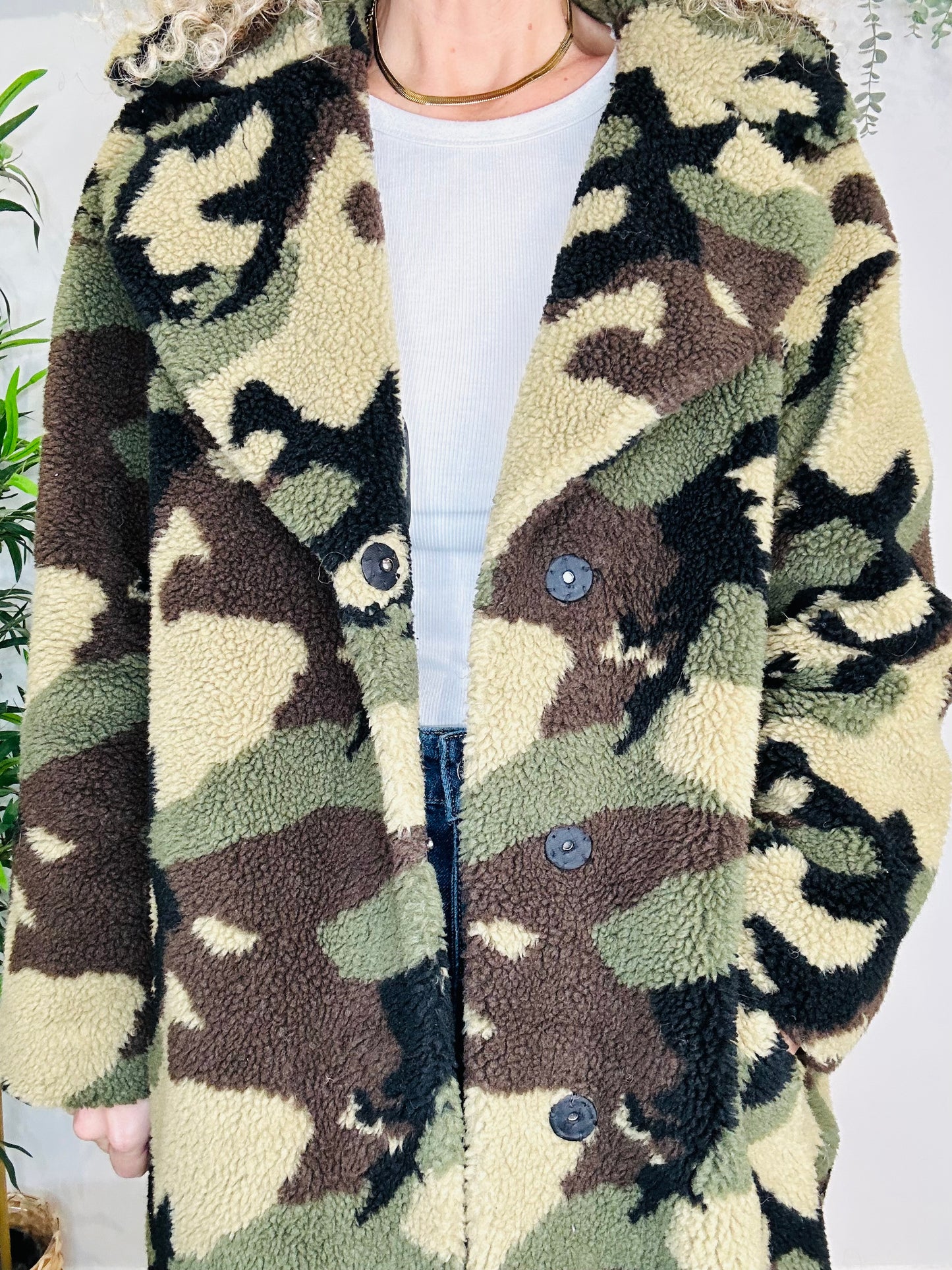 Camo Teddy Coat - Size 40