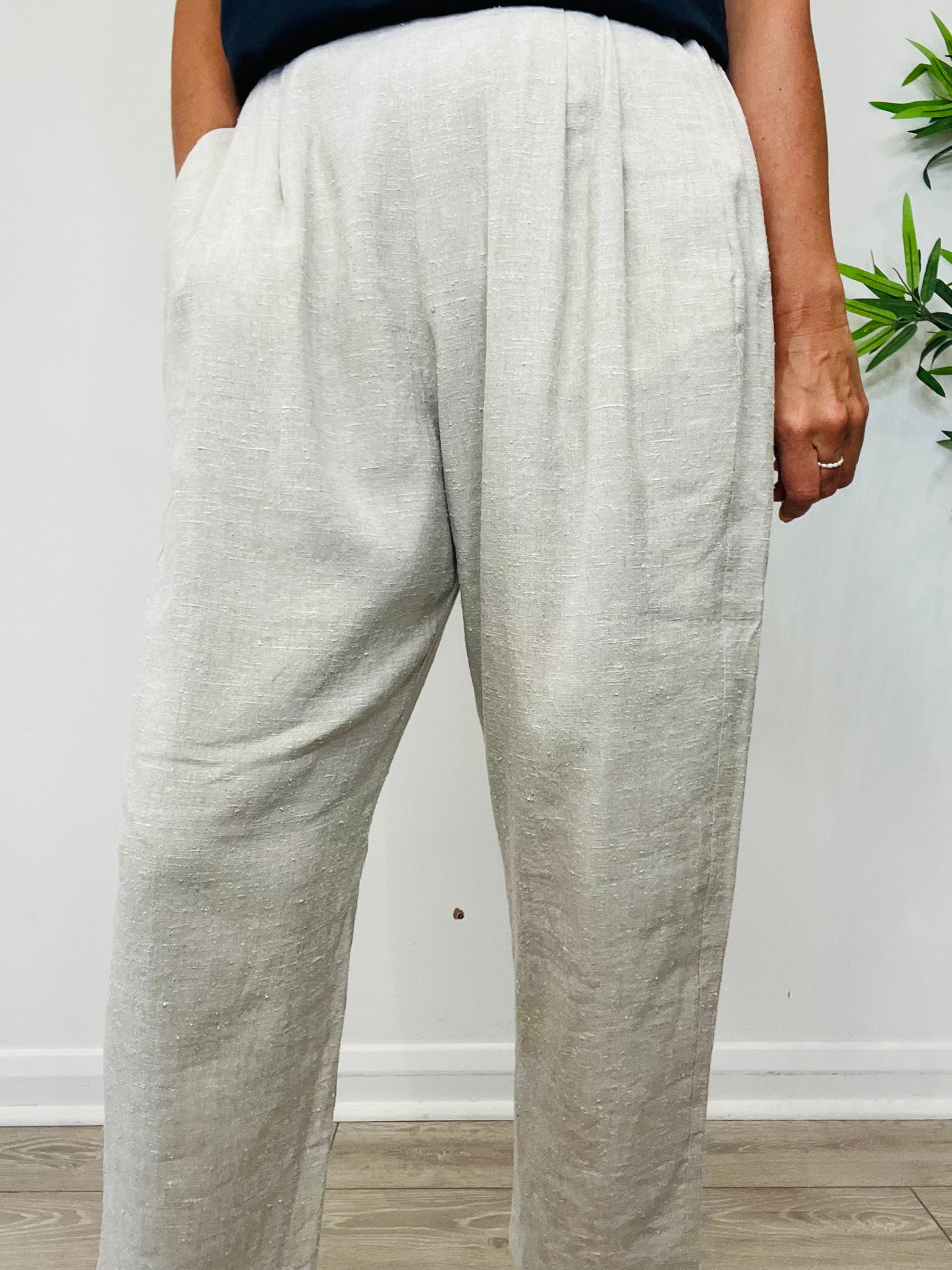 Tapered Linen Trousers - Size 38