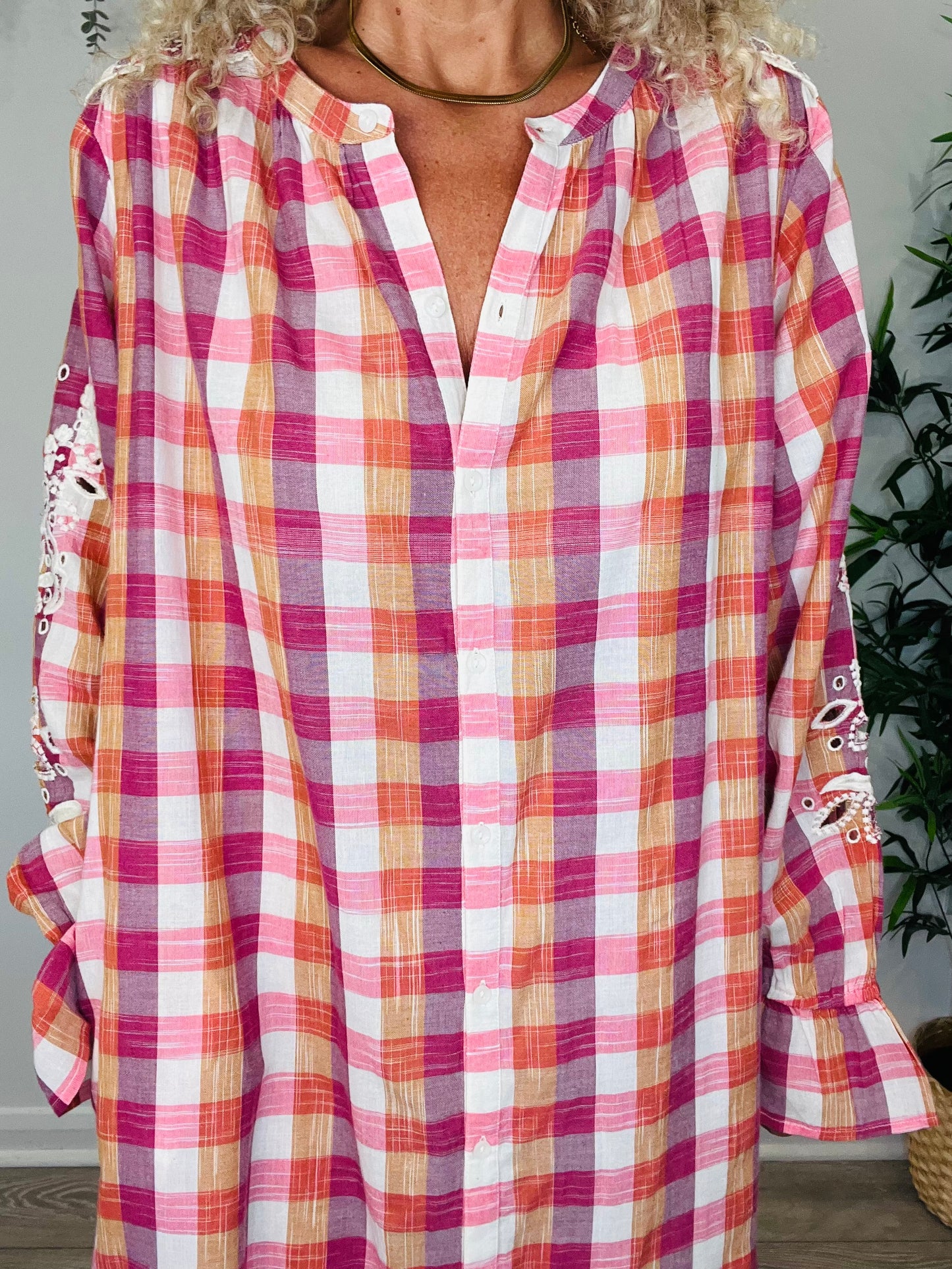 Check Broderie Dress - Size 40