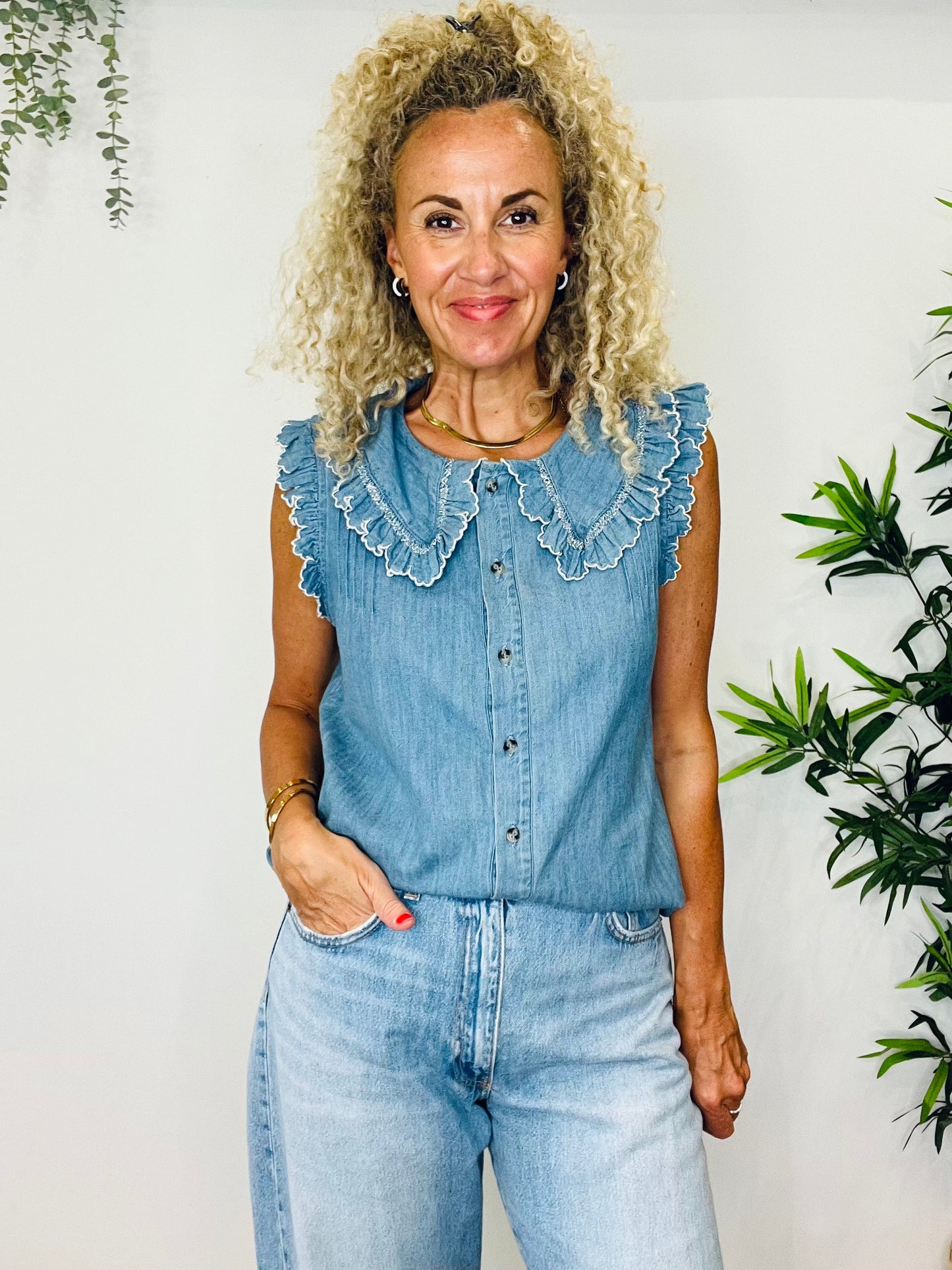 Chambray Sleeveless Top - Size 10