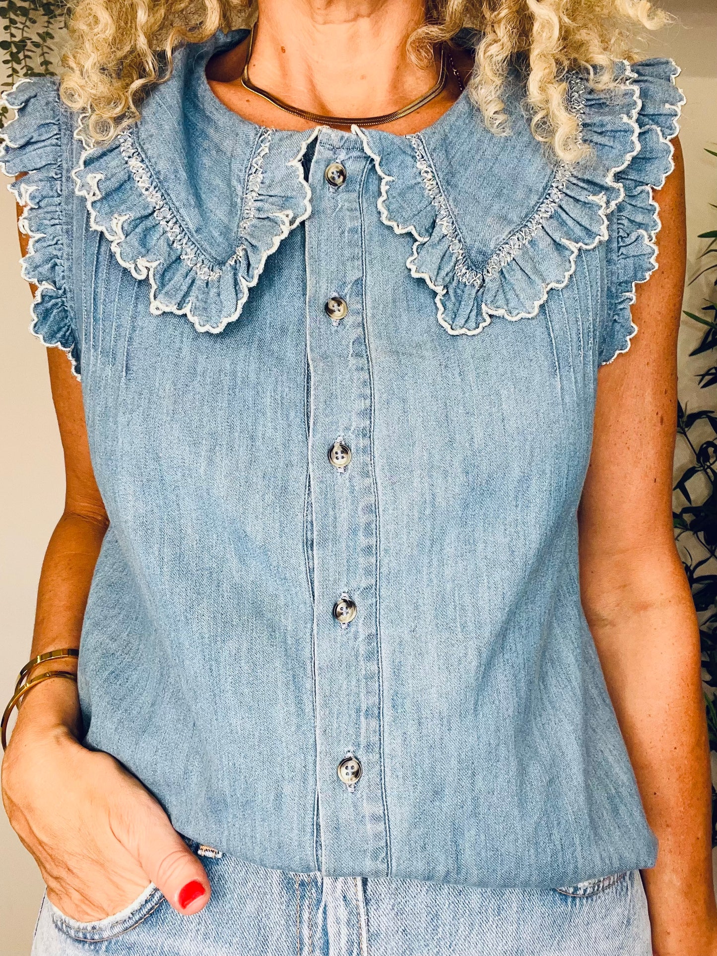 Chambray Sleeveless Top - Size 10