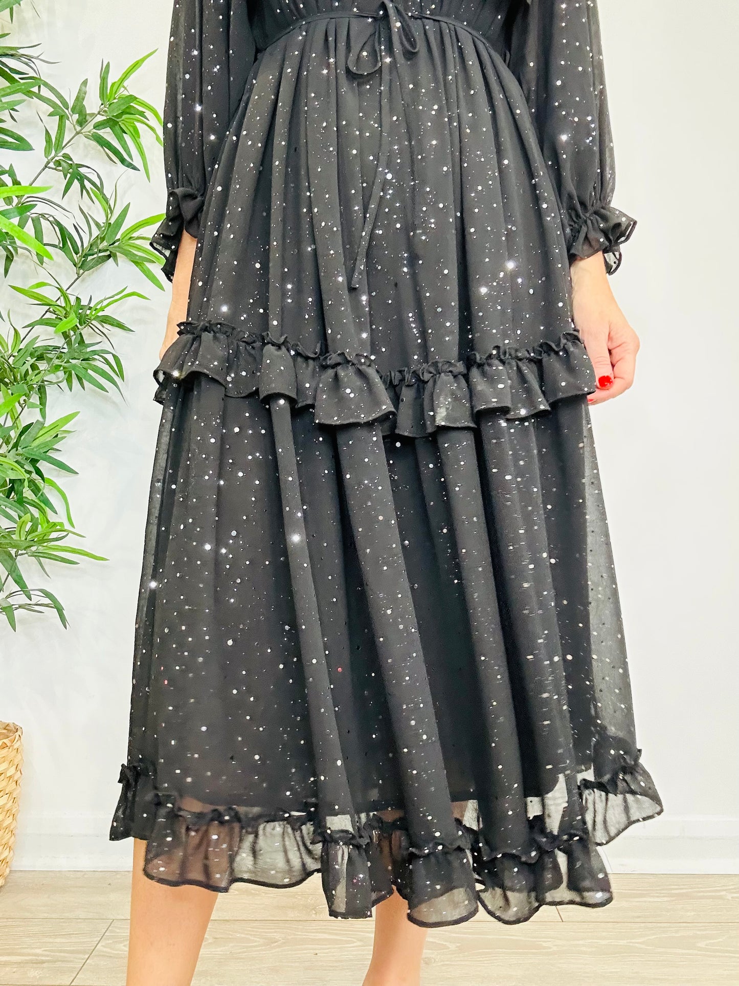 Sparkly Tiered Frill Dress - Size 34