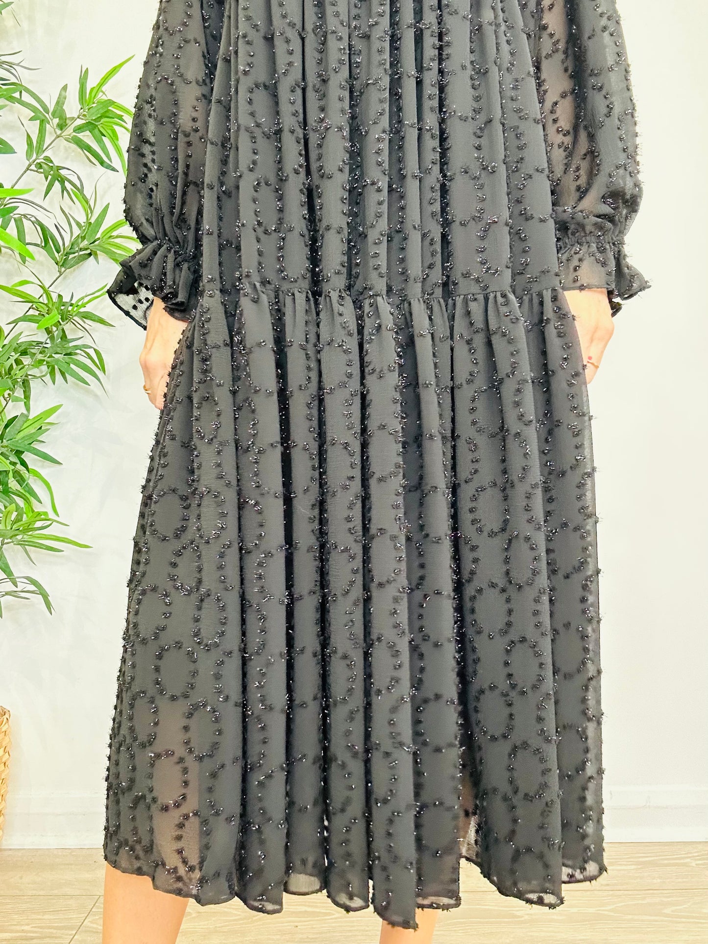 Embroidered Frill Dress - Size 34