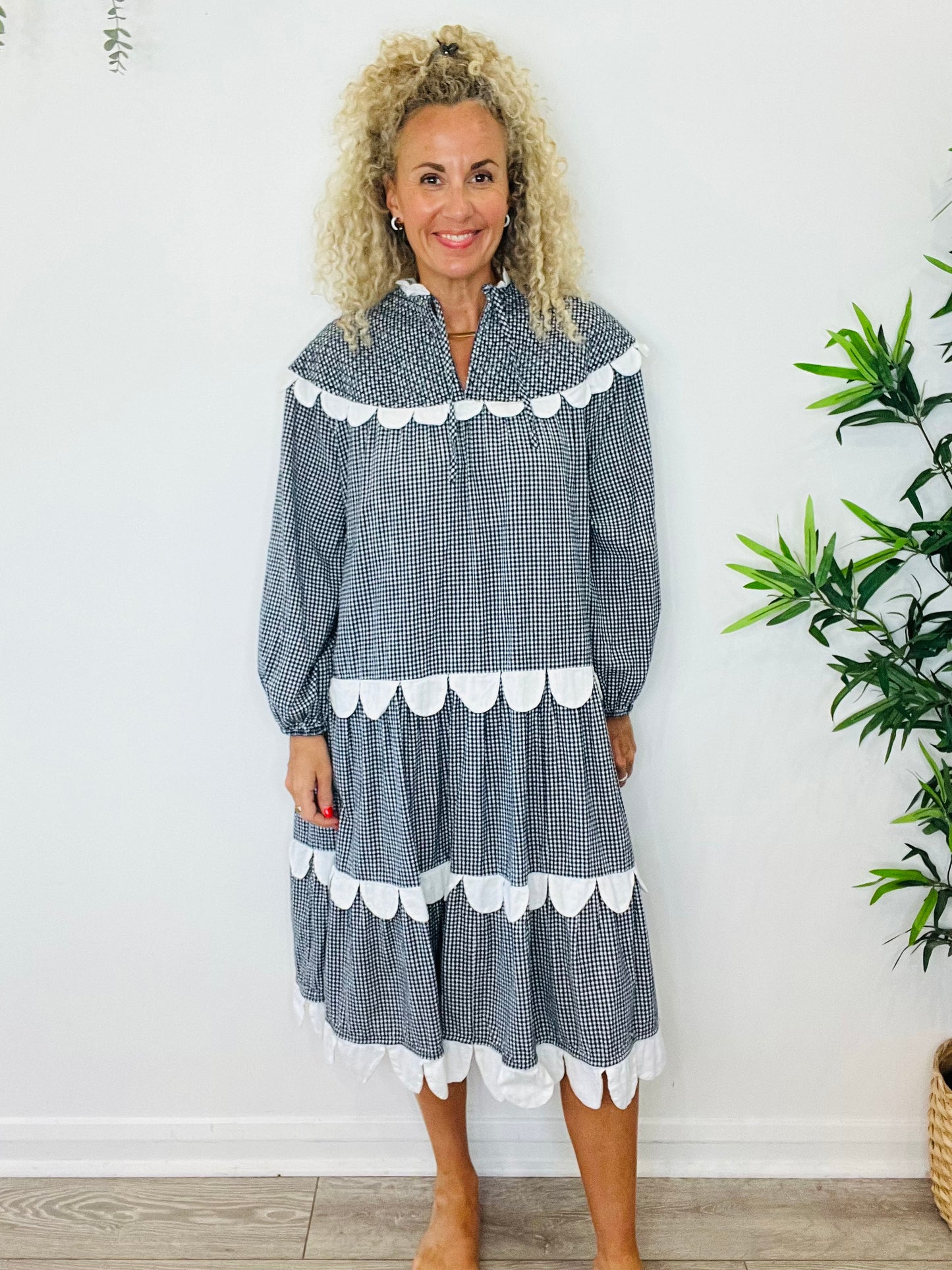 Tiered Check Dress - Size 36
