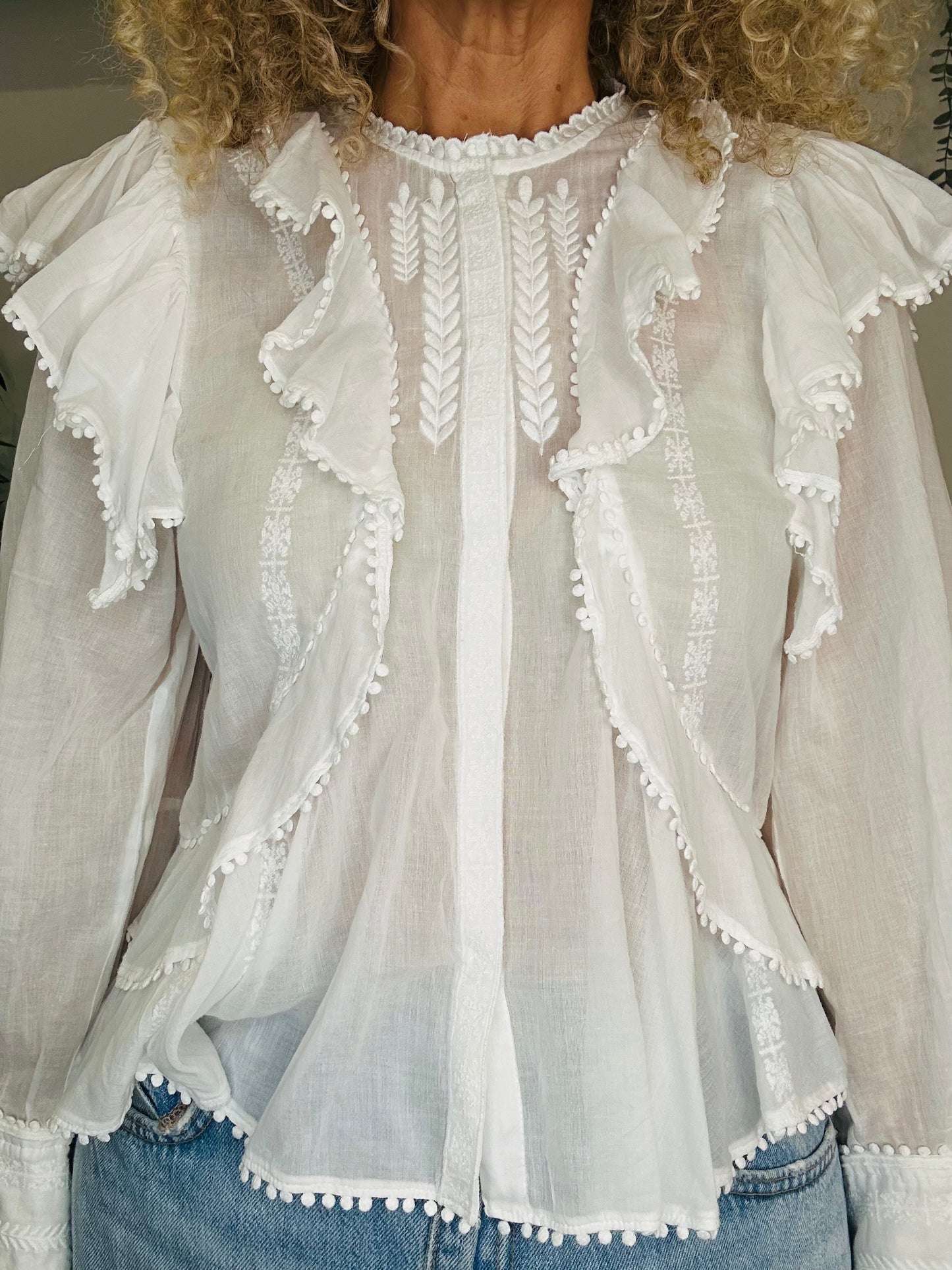 Frill Cotton Shirt - Size 38