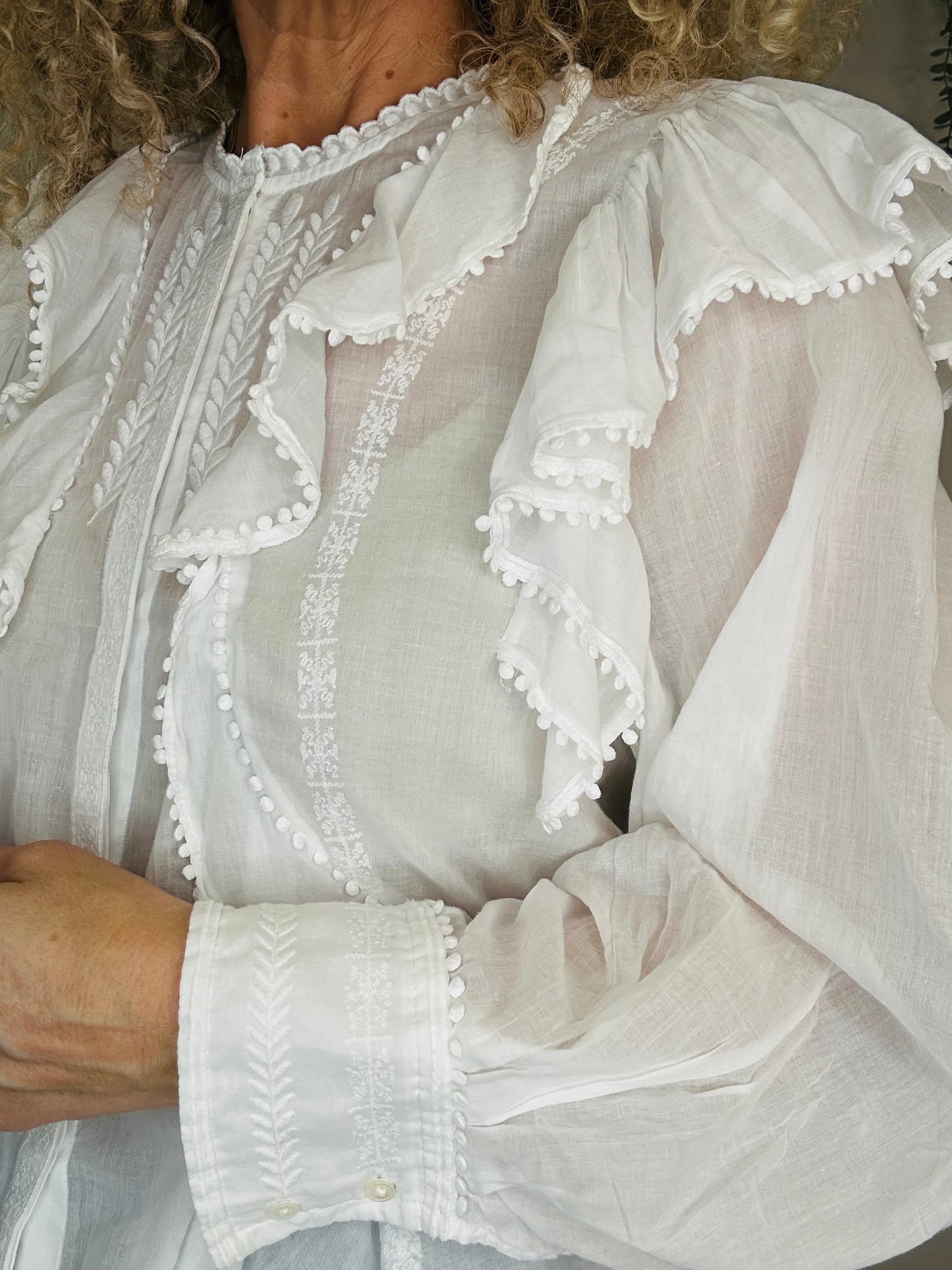 Frill Cotton Shirt - Size 38