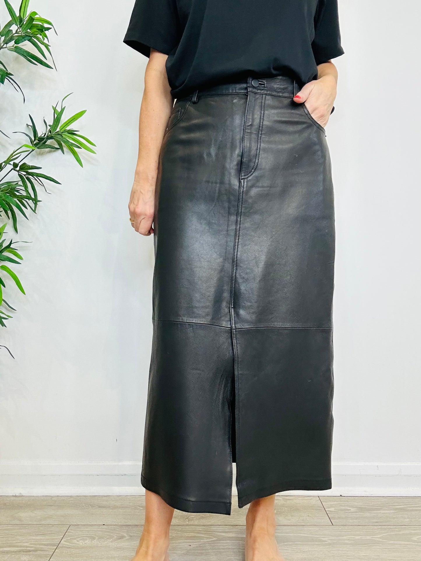 Leather Midi Skirt - Size 12