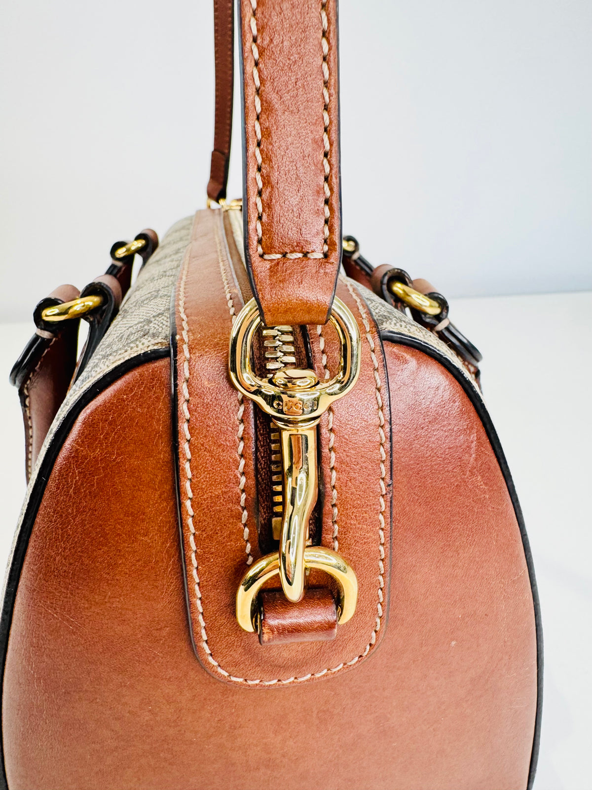 GG Supreme Monogram Canvas Small Boston Bag