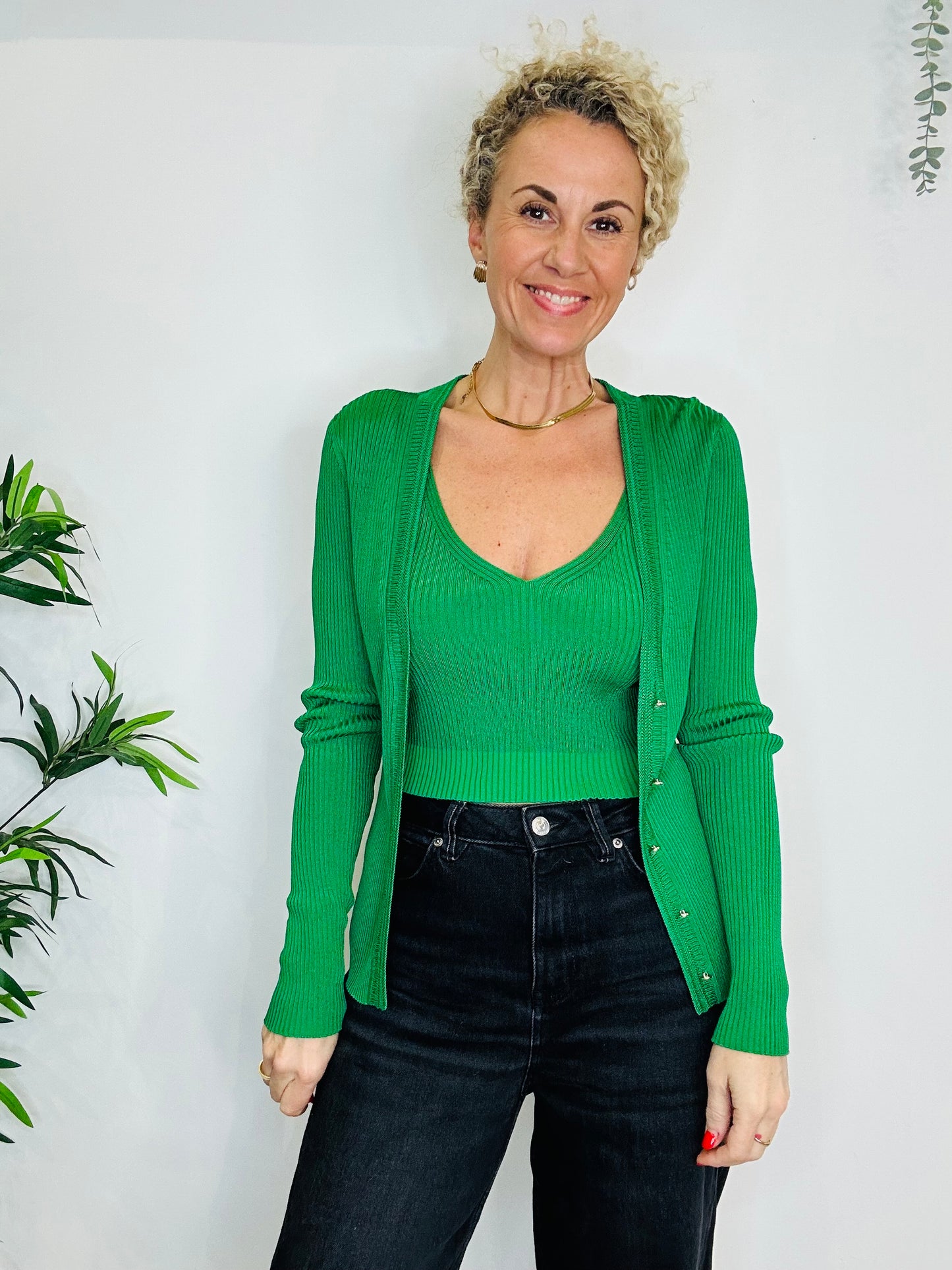 Ribbed Top + Cardigan - Size M