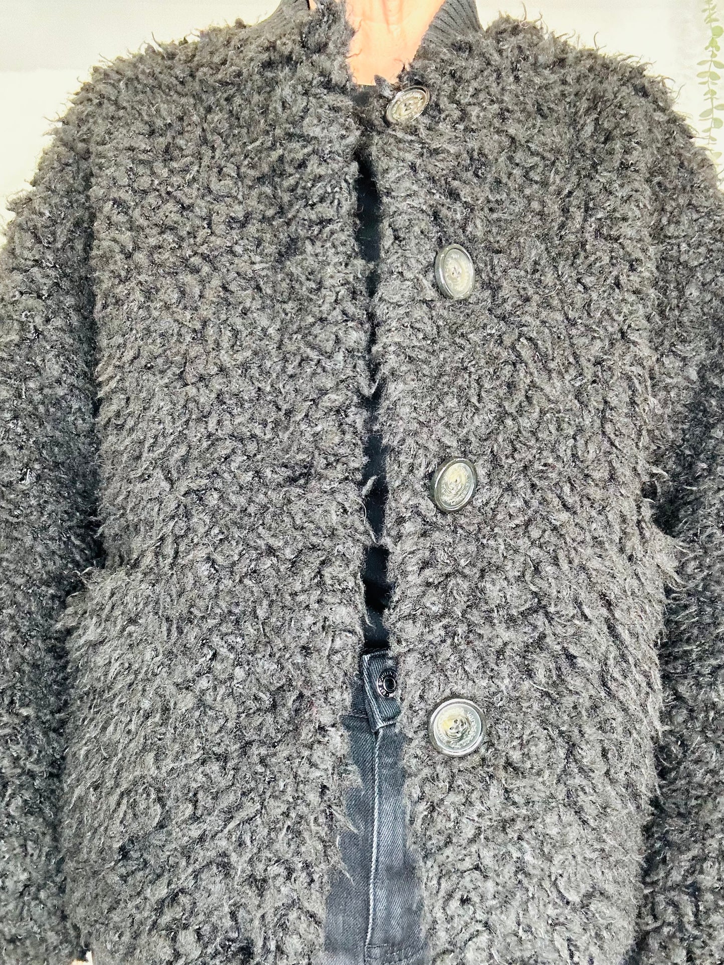 Faux Shearling Bomber Jacket - Size S