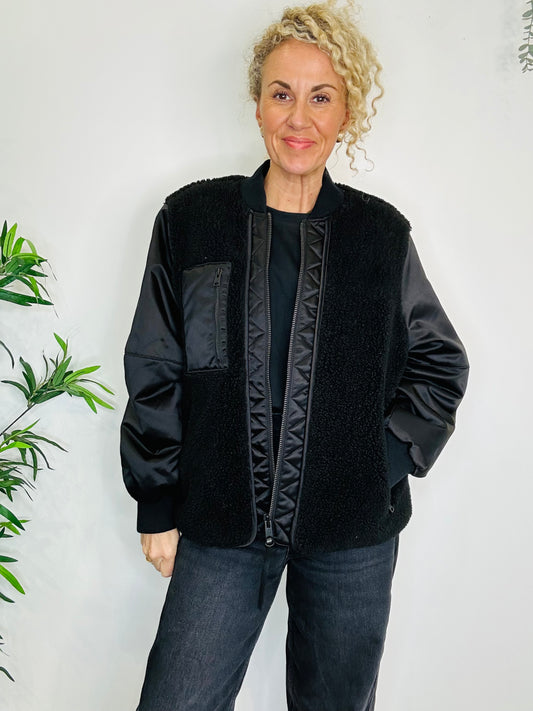 Faux Shearling Bomber Jacket - Size 14