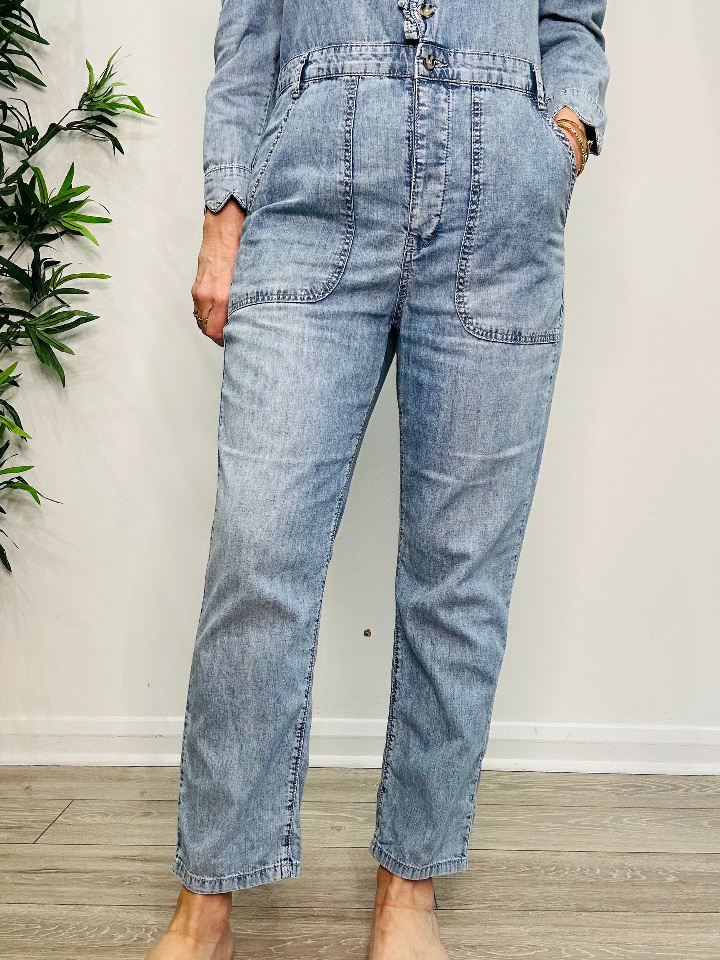 Frill Denim Jumpsuit - Size 12