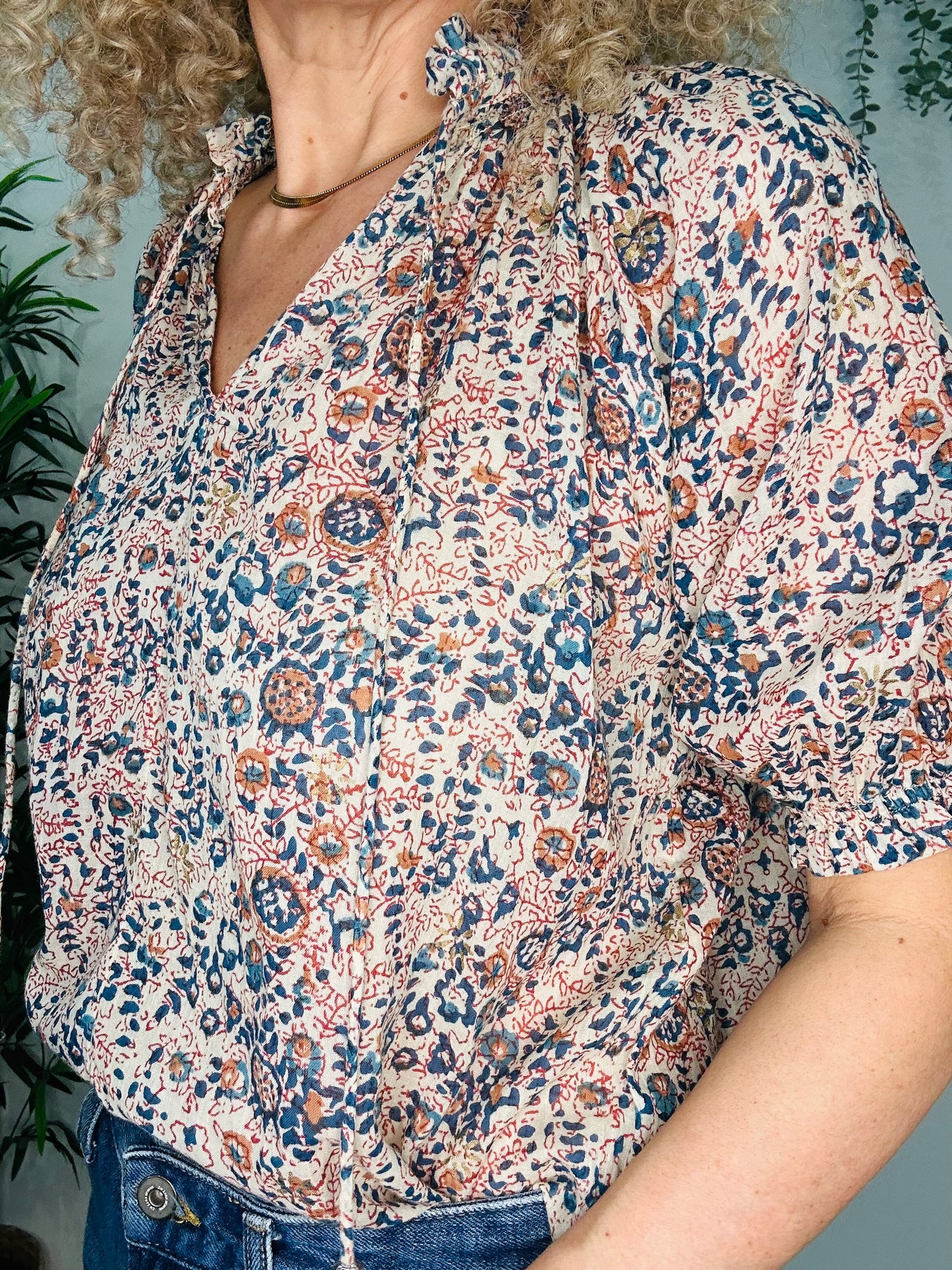Patterned Cotton Blouse - Size S