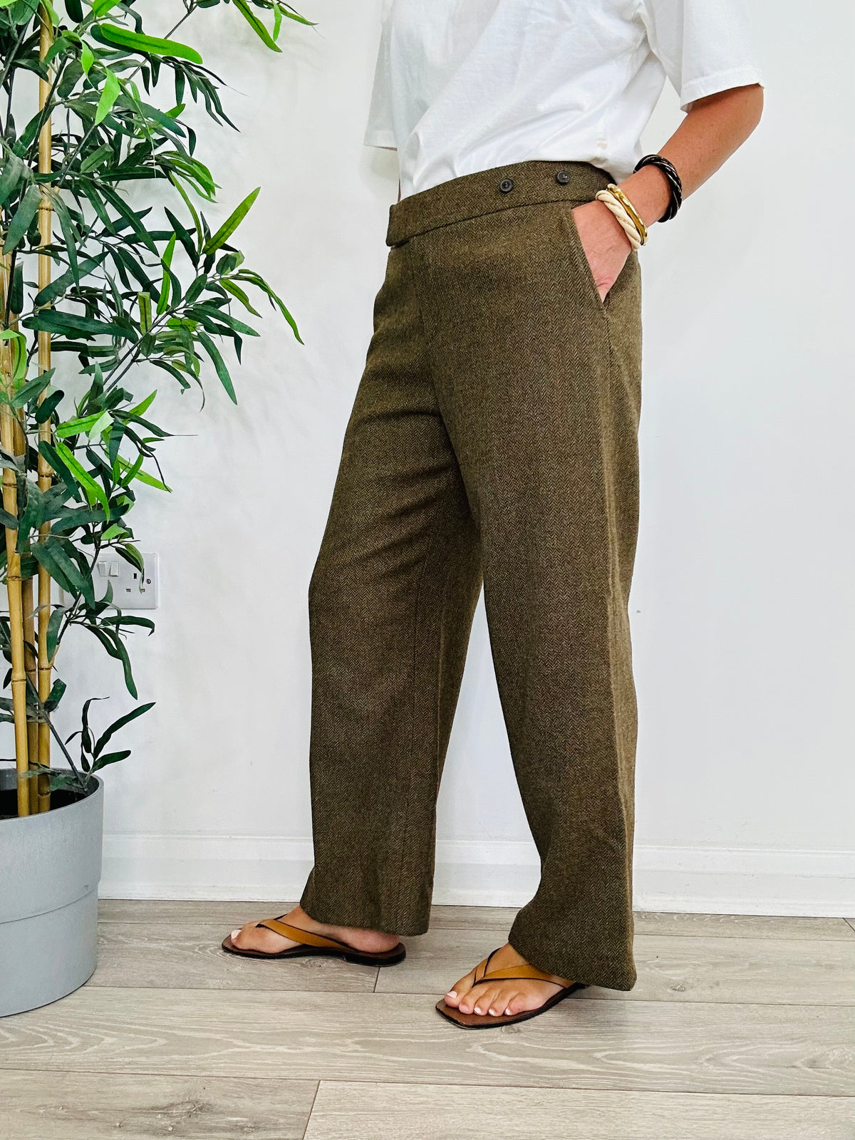 Herringbone Wool Trousers - Size 14