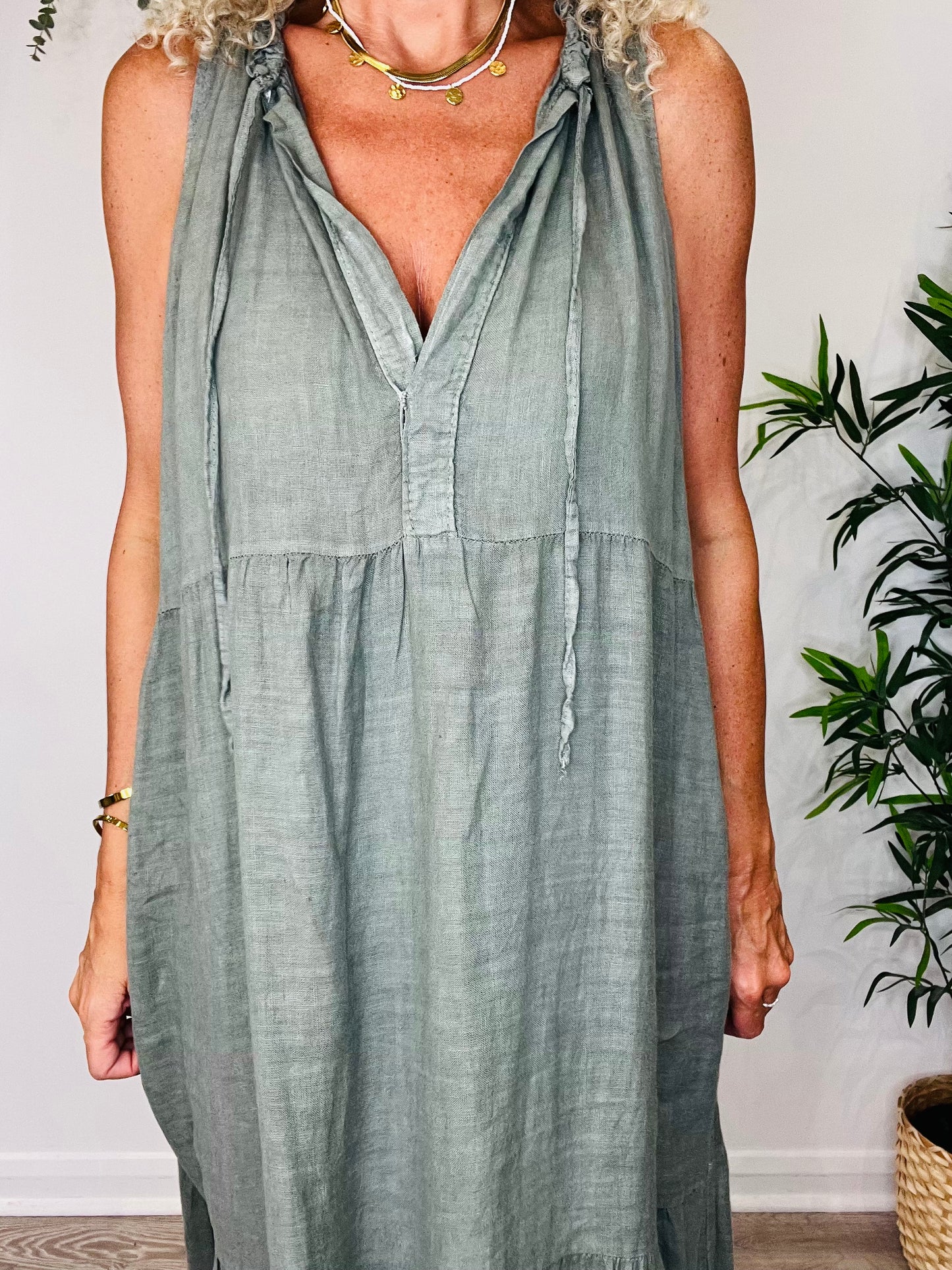 Sleeveless Linen Dress - O/S