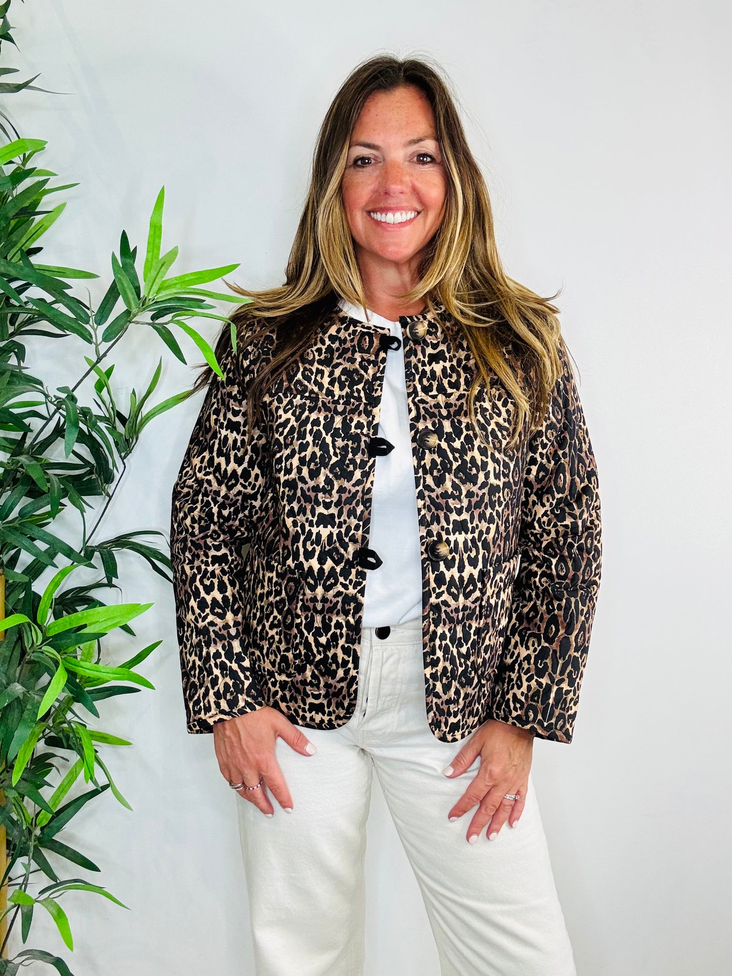 Leopard Print Quilted Jacket - Size 2