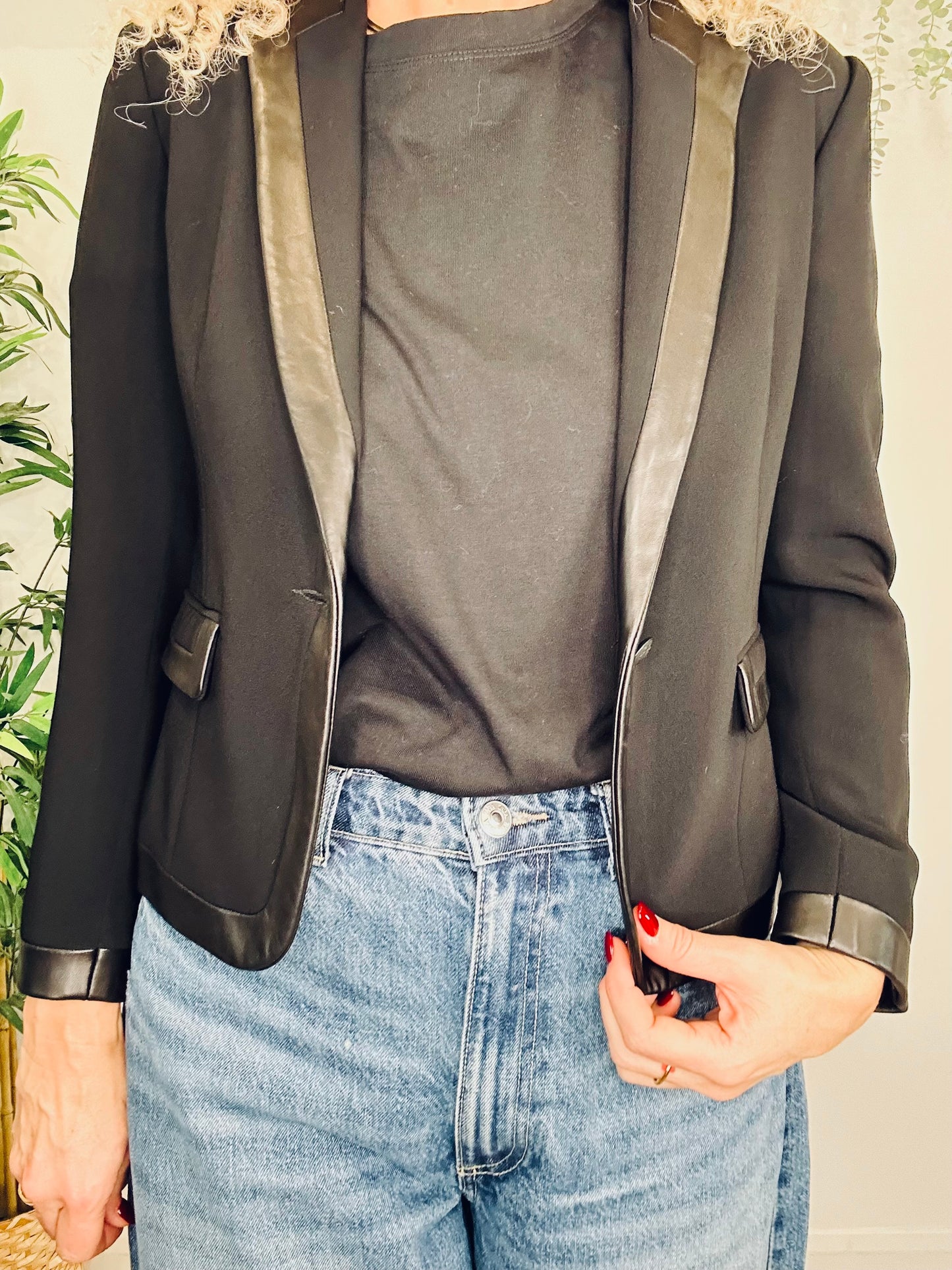 Leather Trim Blazer - Size 8