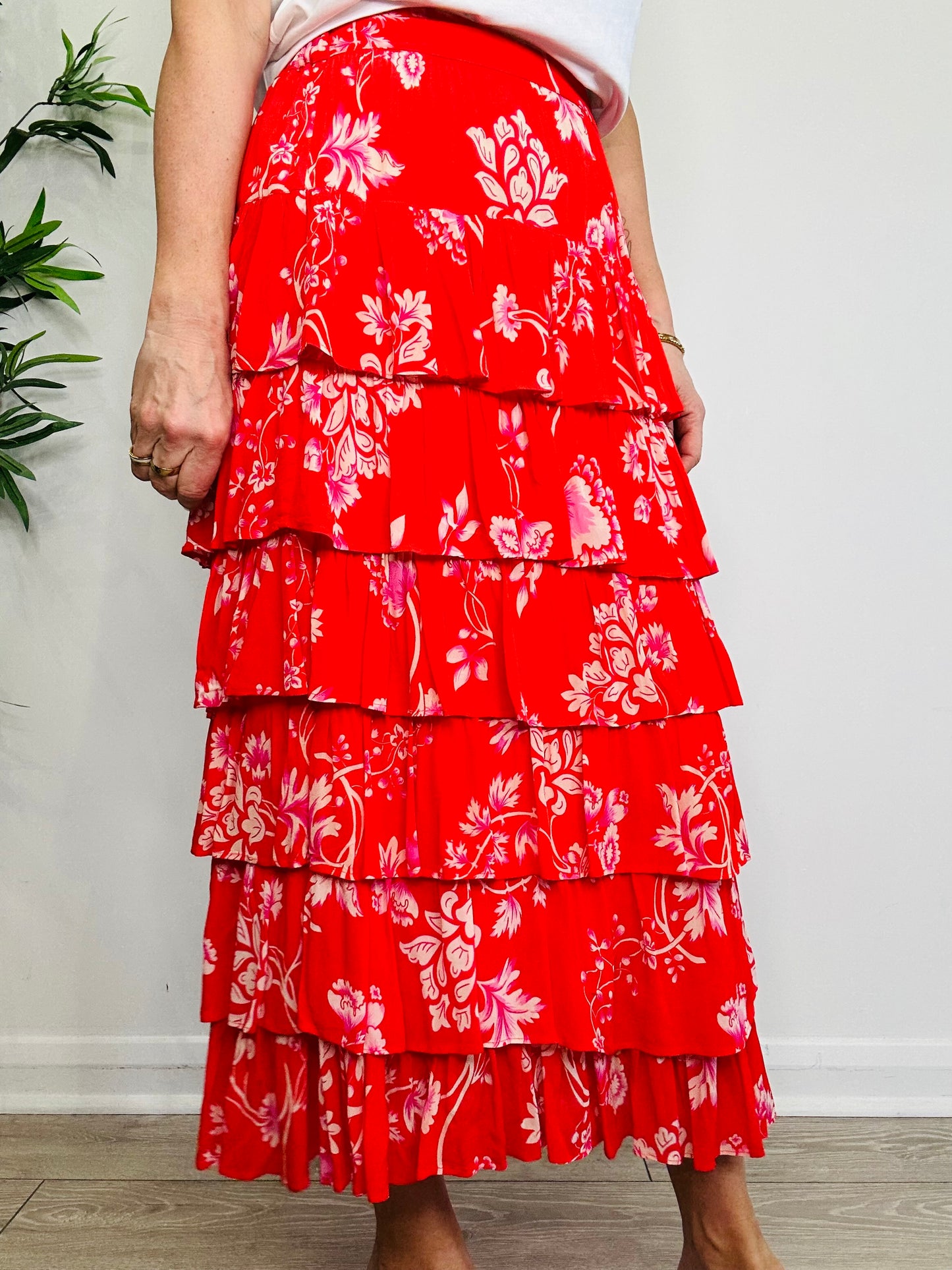 Tiered Floral Skirt - Size L