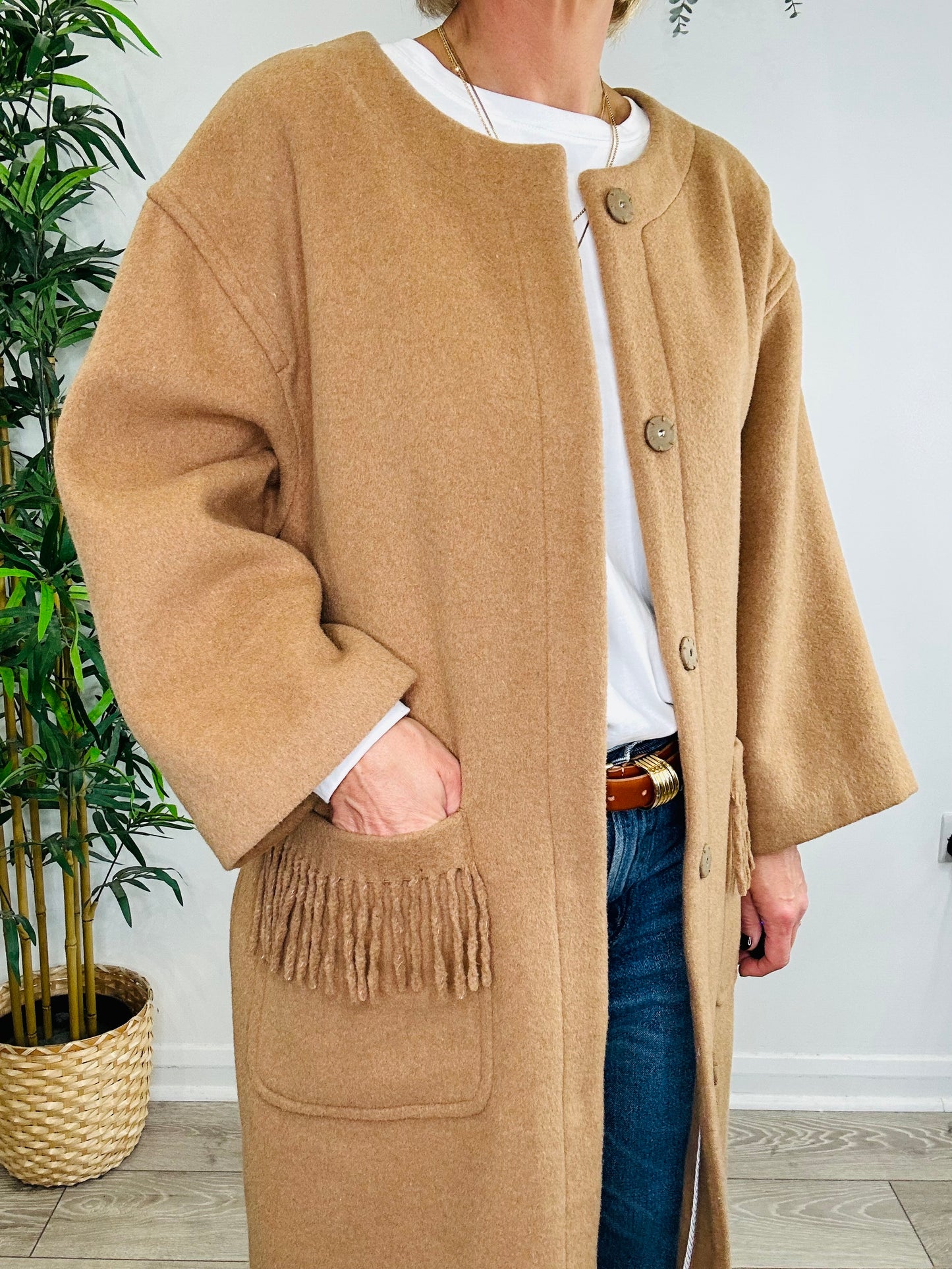 Fringed Wool Coat - Size 38