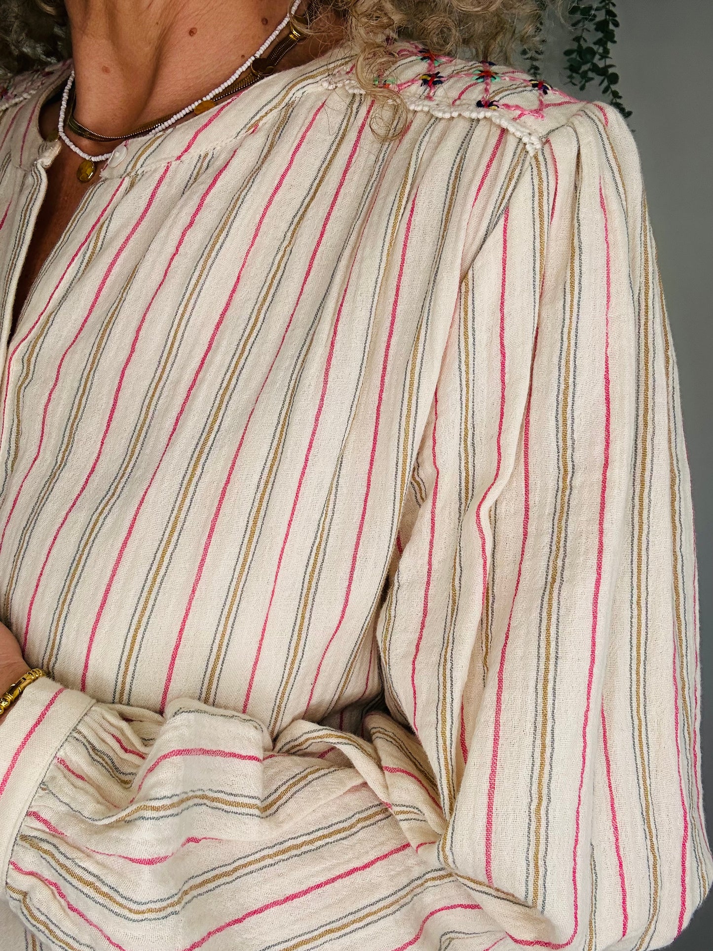Embroidered Stripe Shirt - Size 36