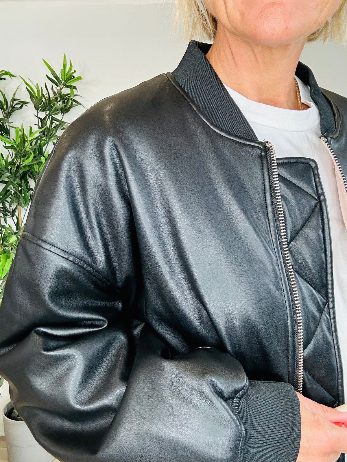 Faux Leather Bomber Jacket - Size 0
