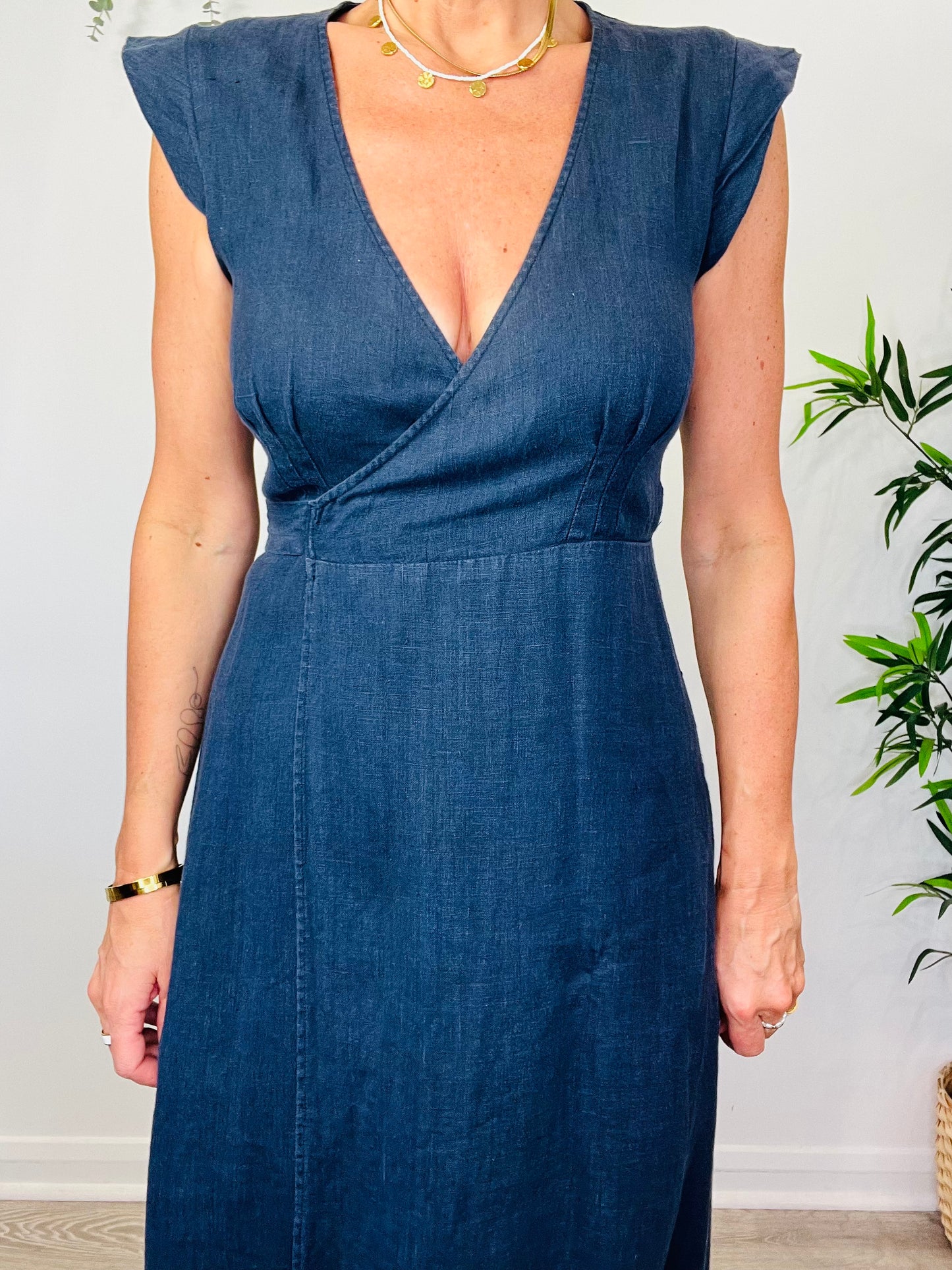 Linen Wrap Dress - Size M