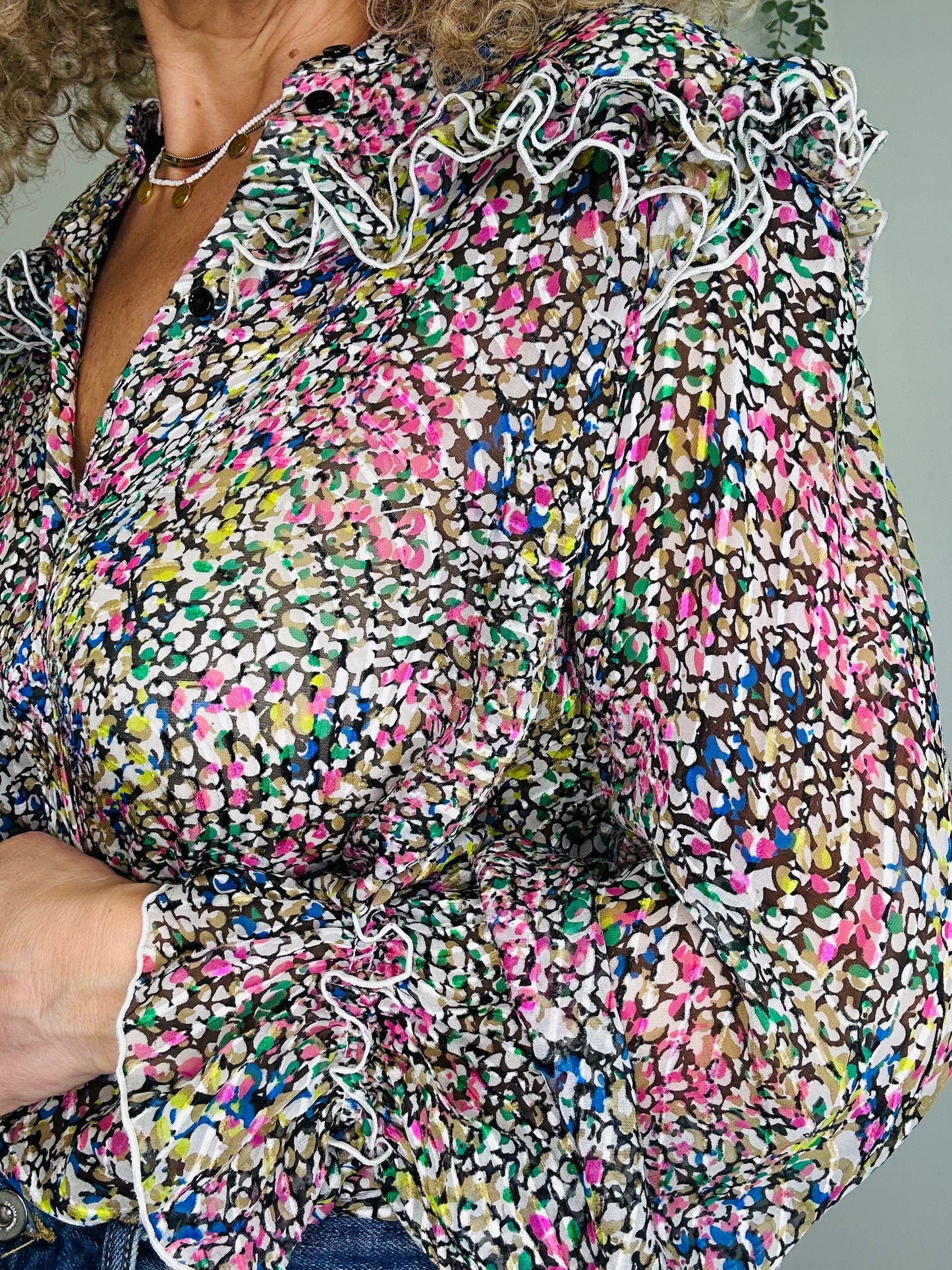 Frill Silk Shirt - Size 14