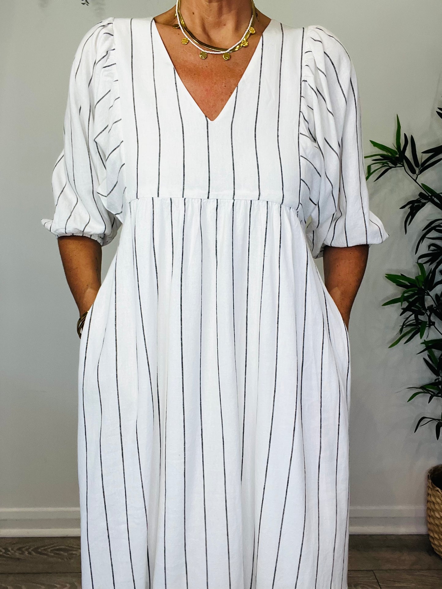 Striped Linen Dress - Size 8