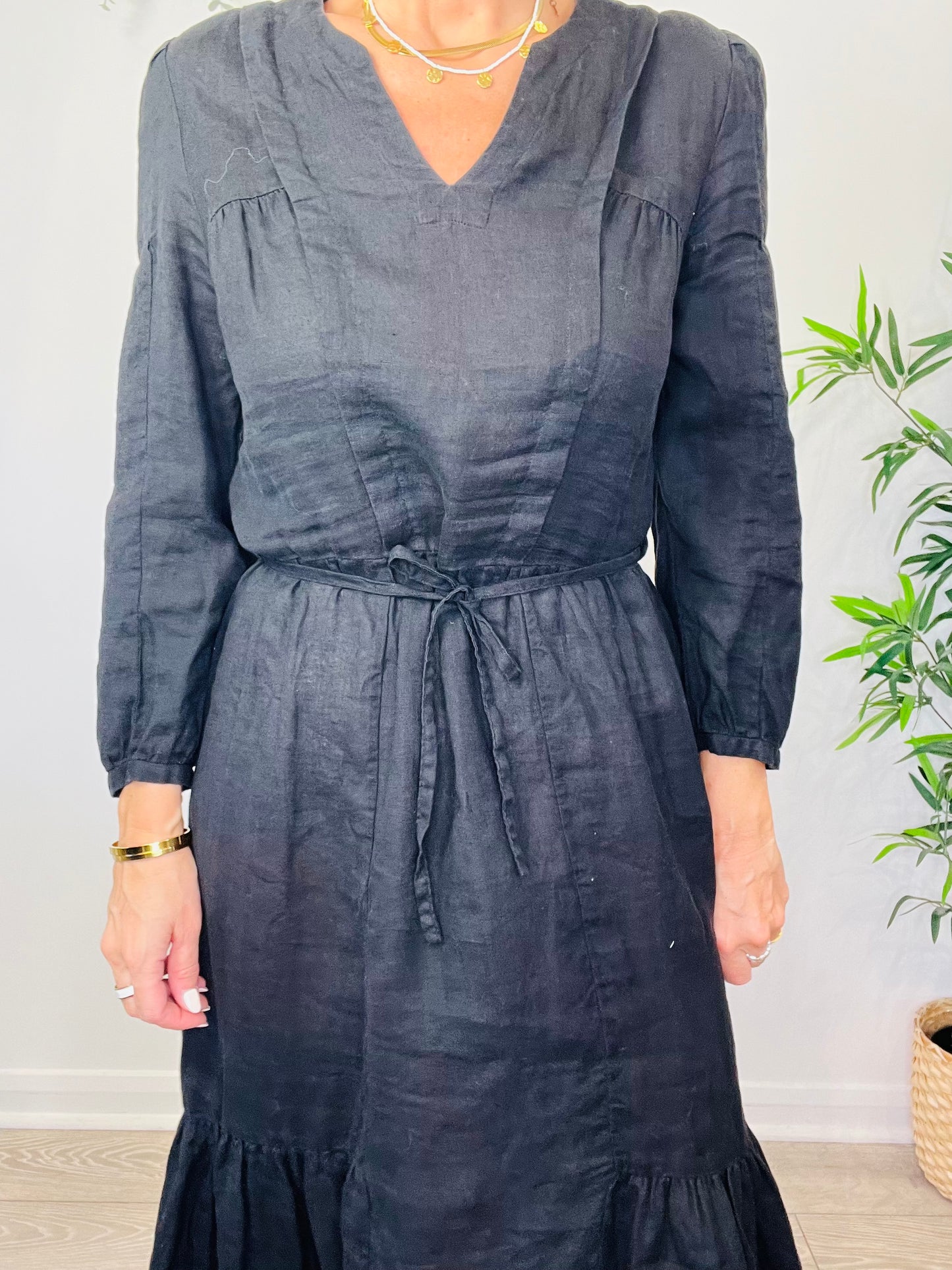 Linen Midi Dress - Size 36