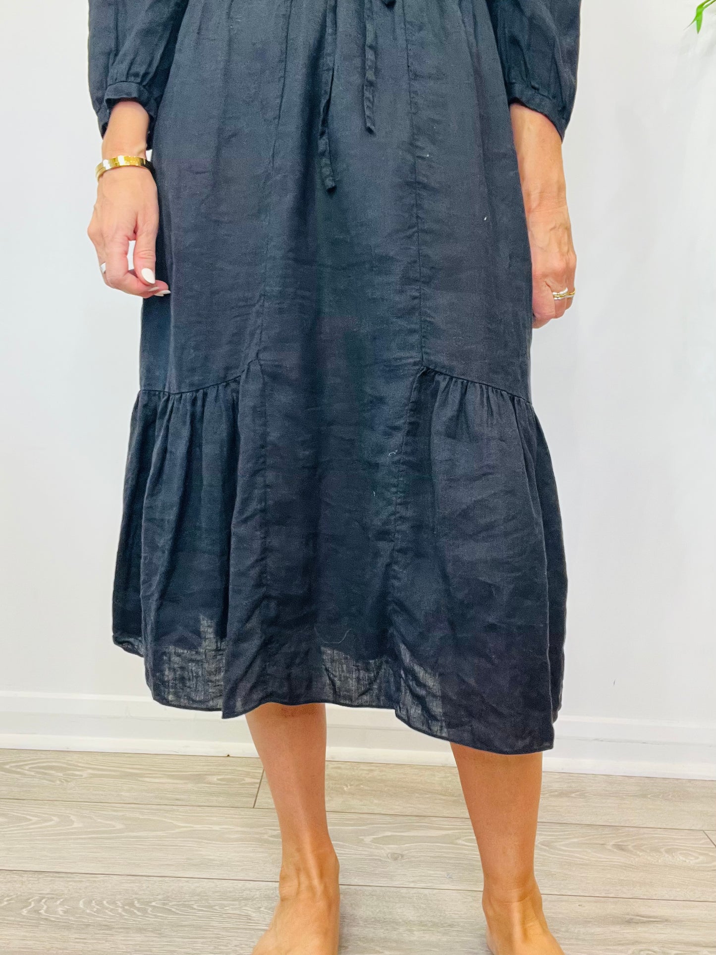 Linen Midi Dress - Size 36