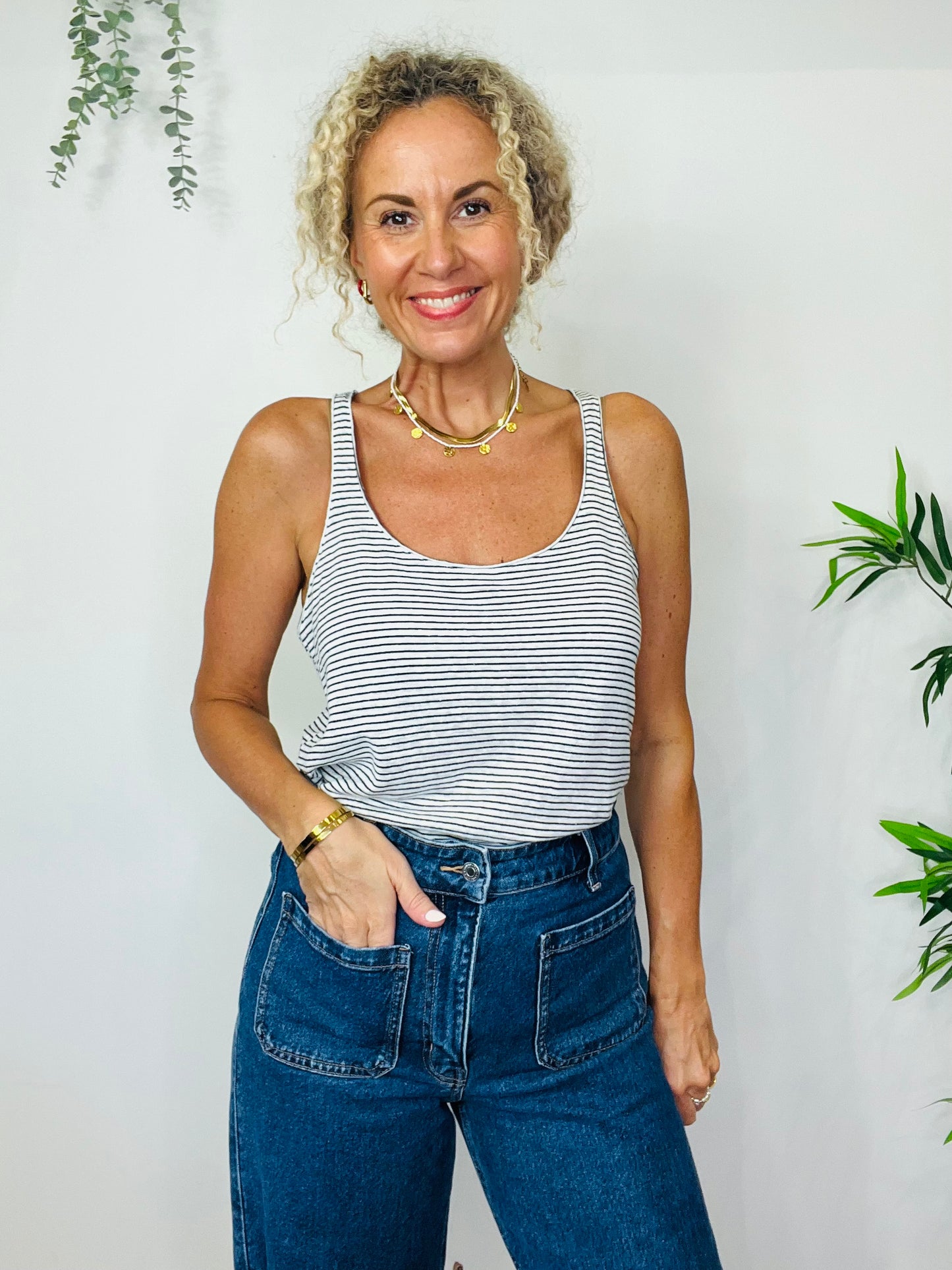 Striped Linen Vest - Size M
