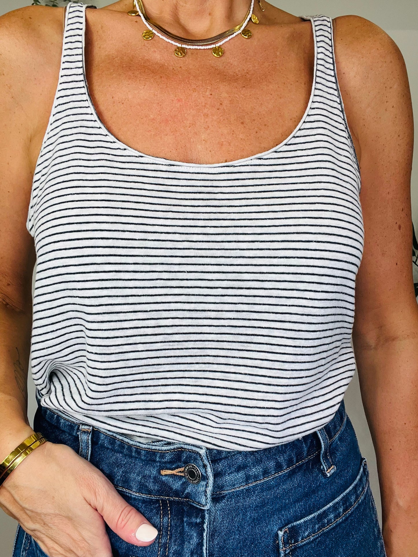 Striped Linen Vest - Size M