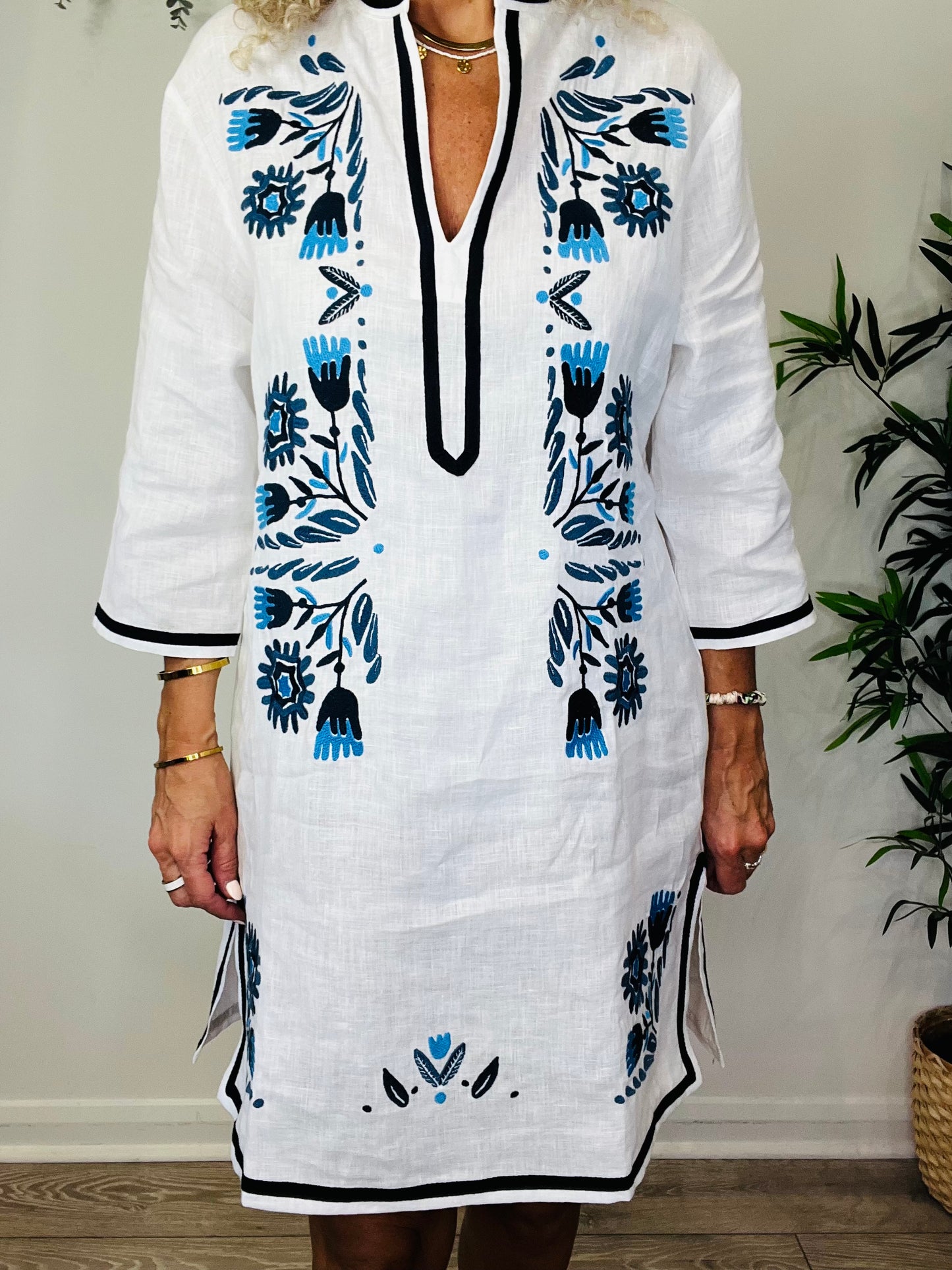 Embroidered Linen Dress - Size 44