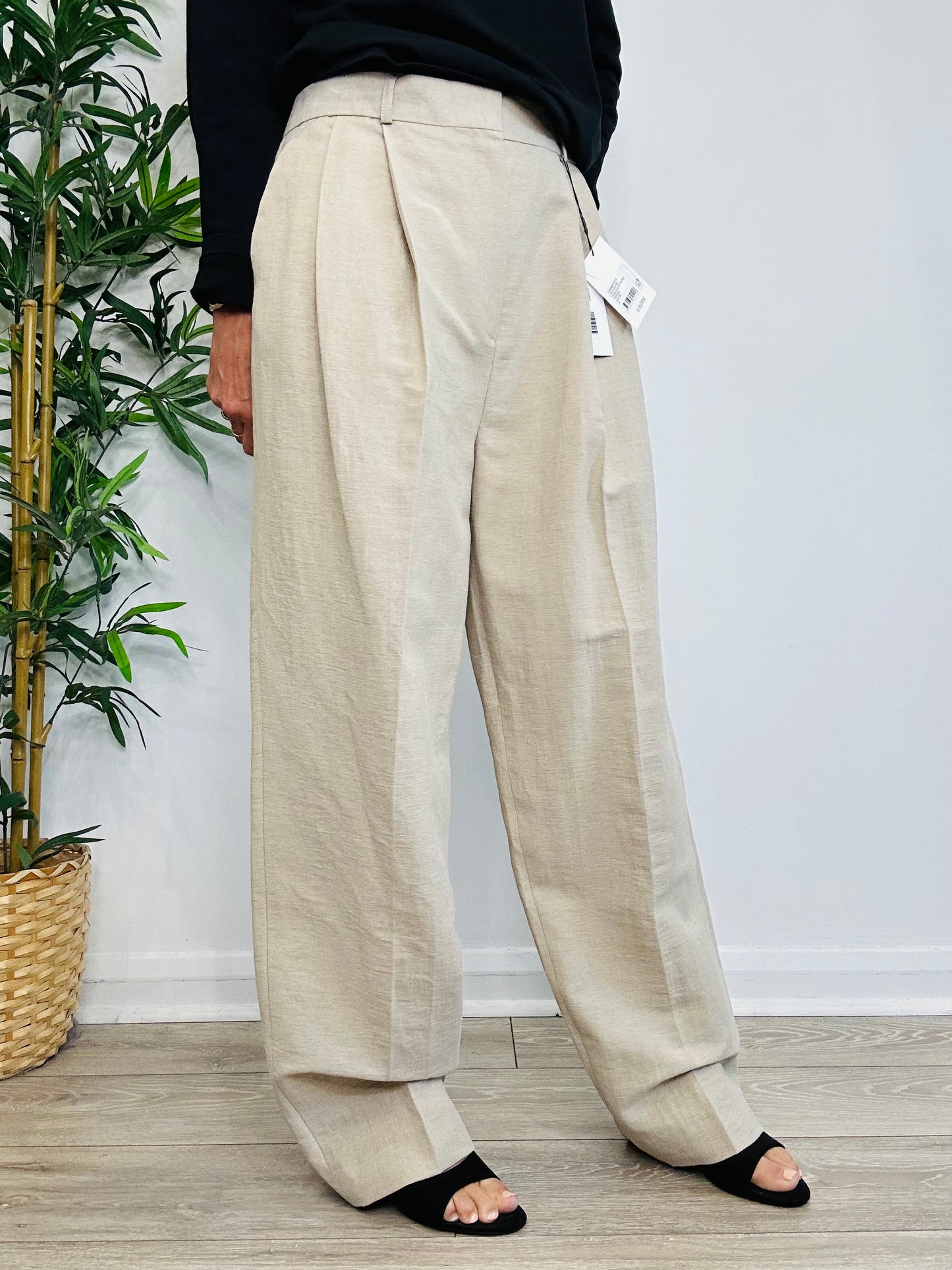 Linen Double Pleat Trousers - Size 40