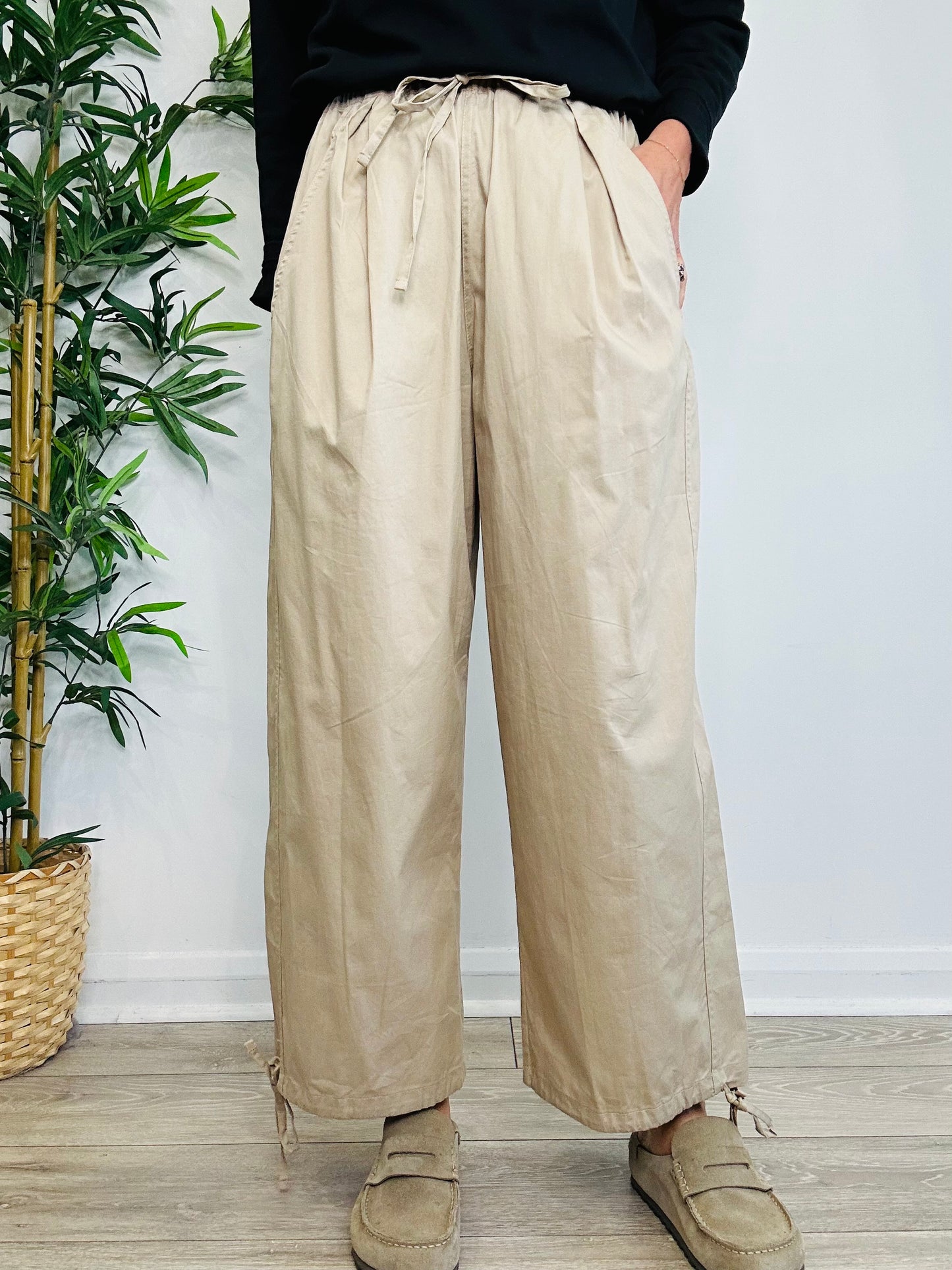 Wide Leg Cotton Trousers - Size M