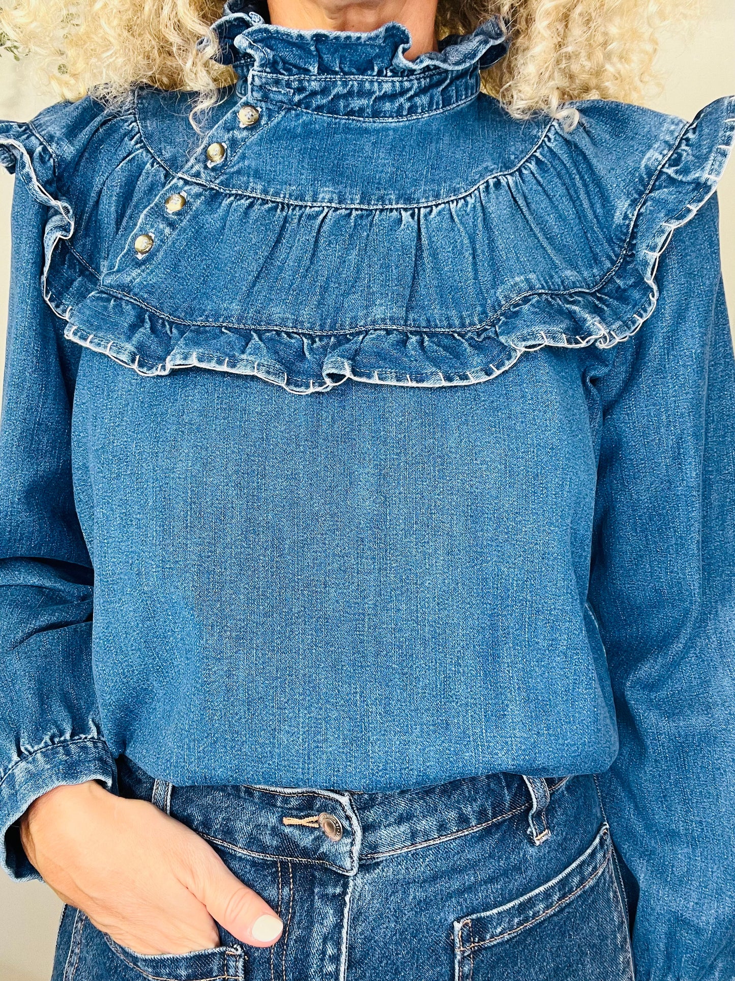 Frill Denim Shirt - Size 10
