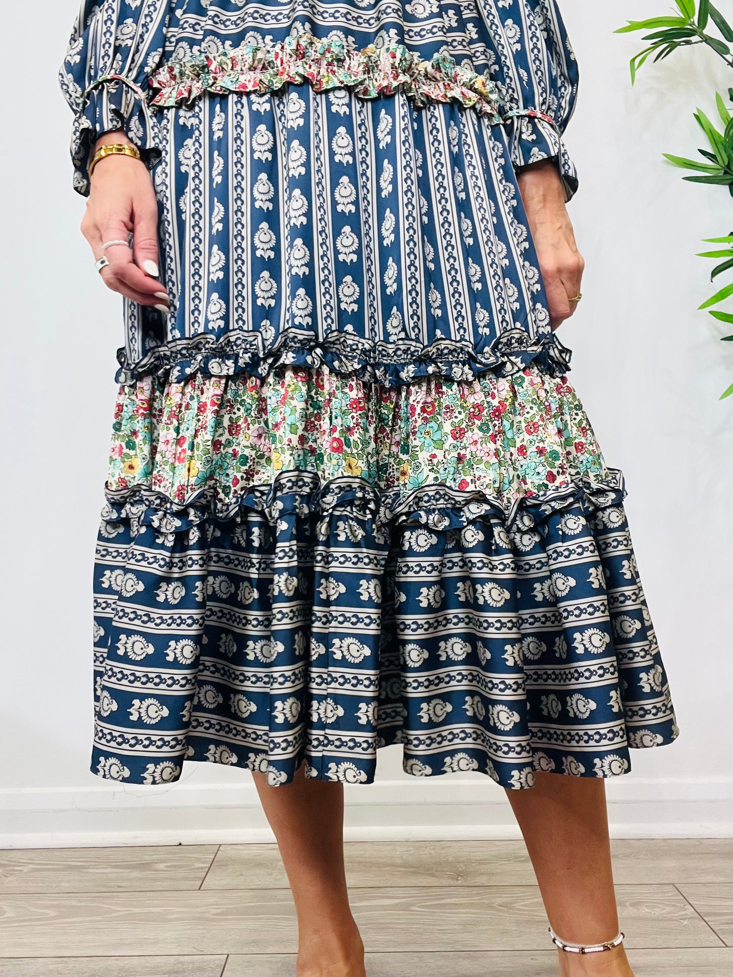 Tiered Patterned Dress - Size 36