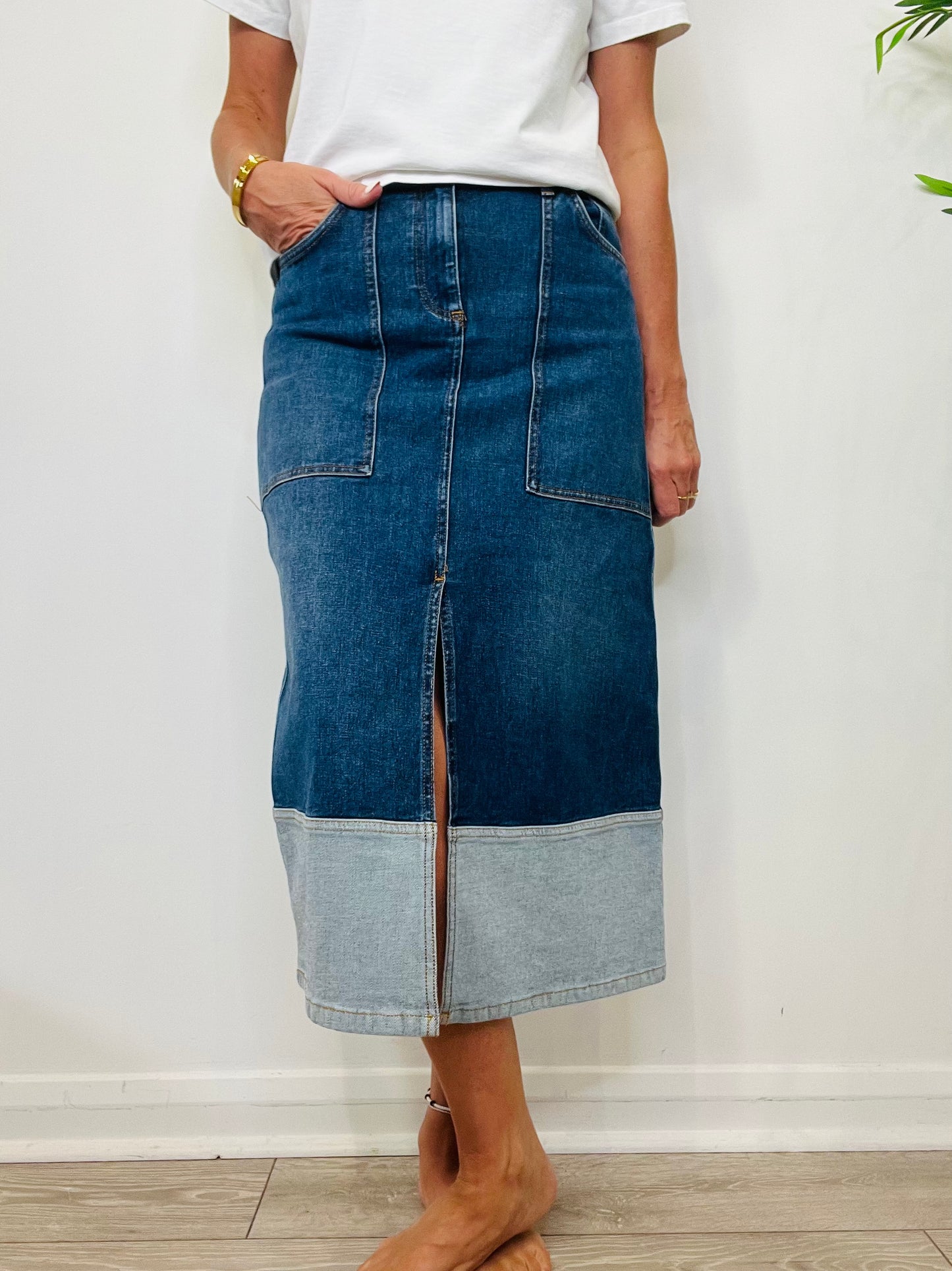 Denim Midi Skirt - Size 38