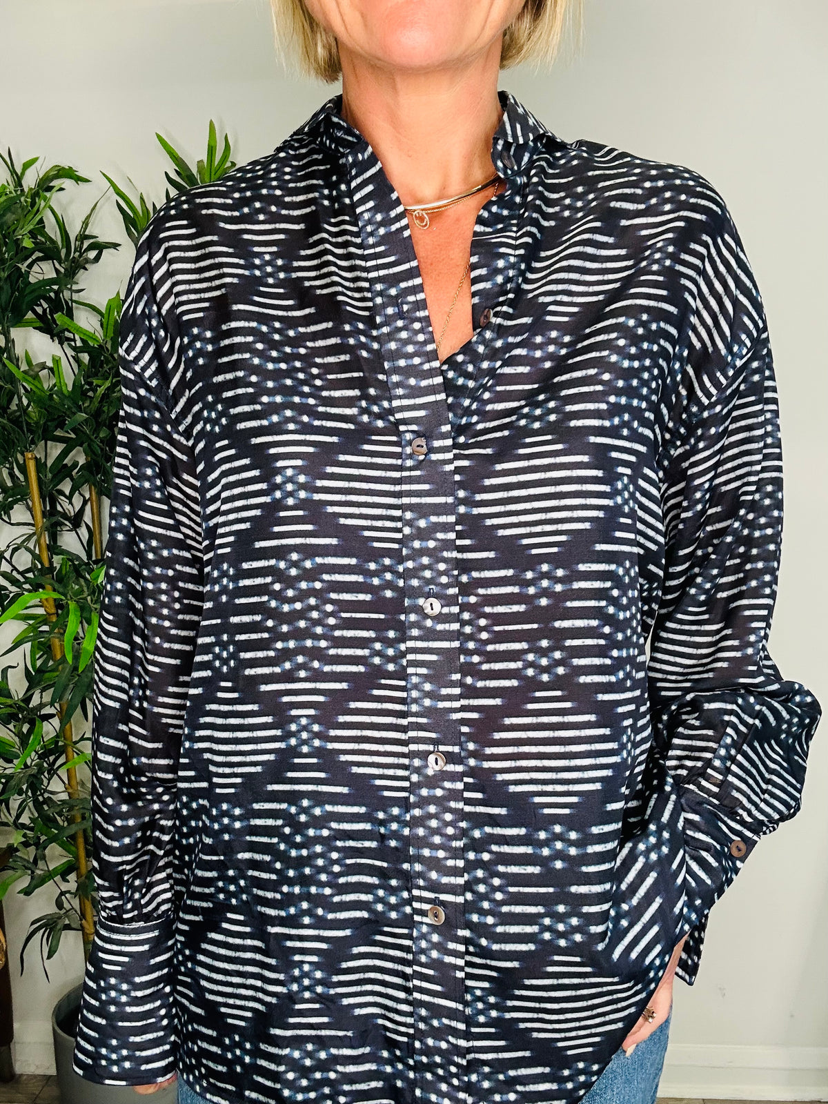 Patterned Silk Shirt - Size XS