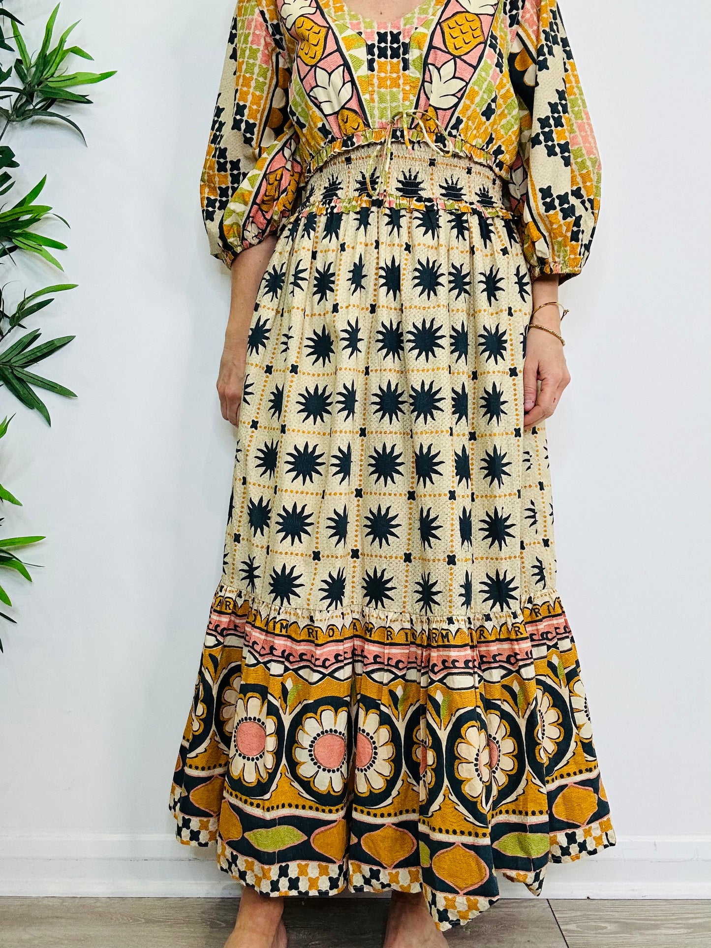 Patterned Cotton Maxi Dress - Size L