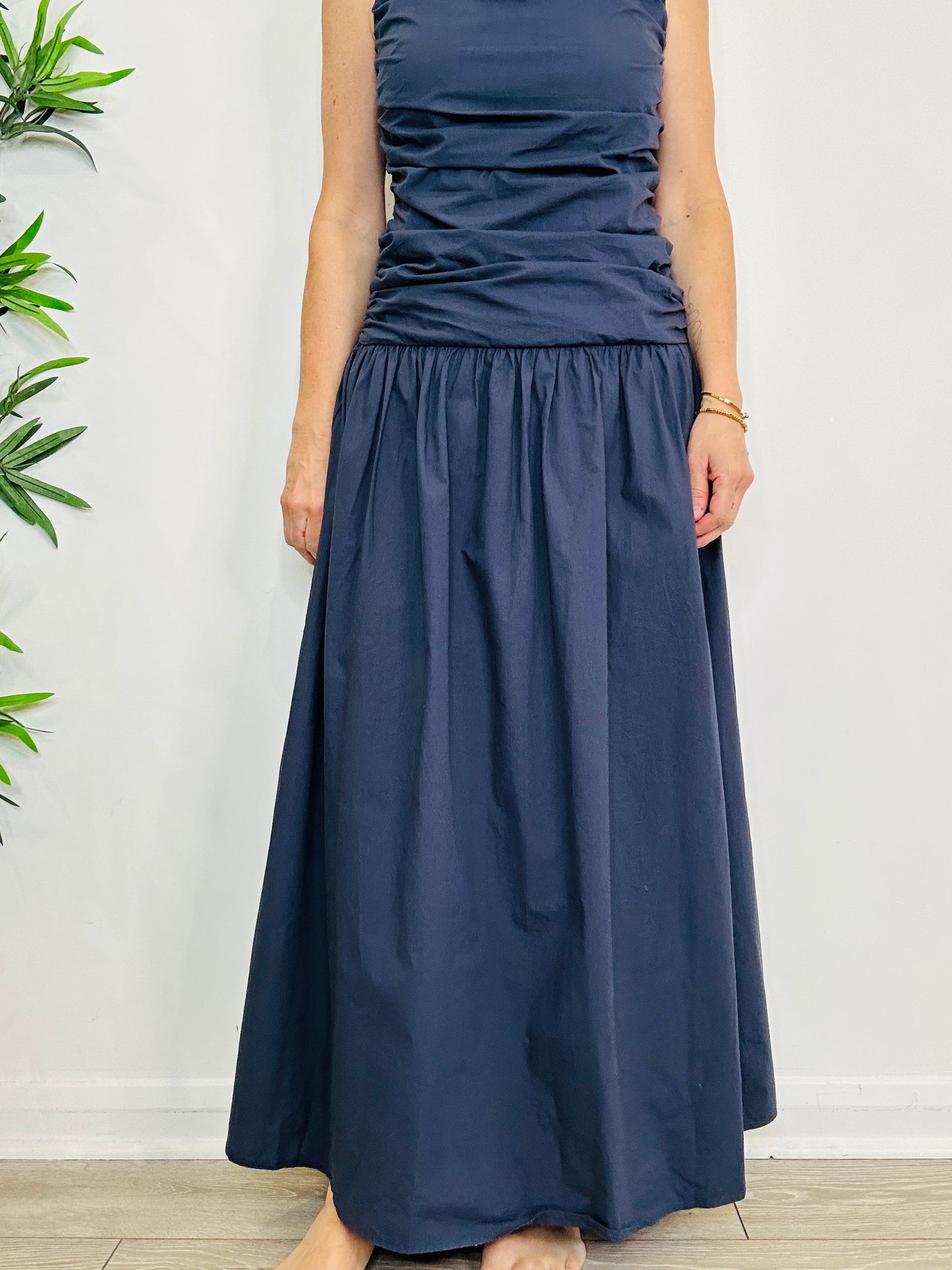 Ruched Cotton Maxi Dress - Size 12