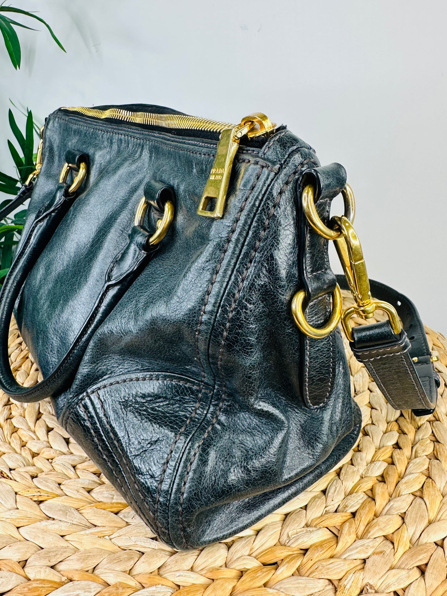 Vitello Shine Zip Top Satchel