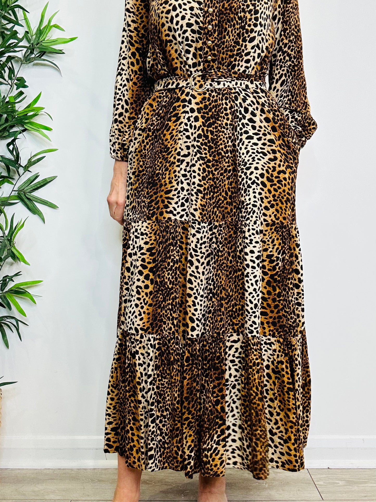 Leopard Print Maxi Dress - Size S