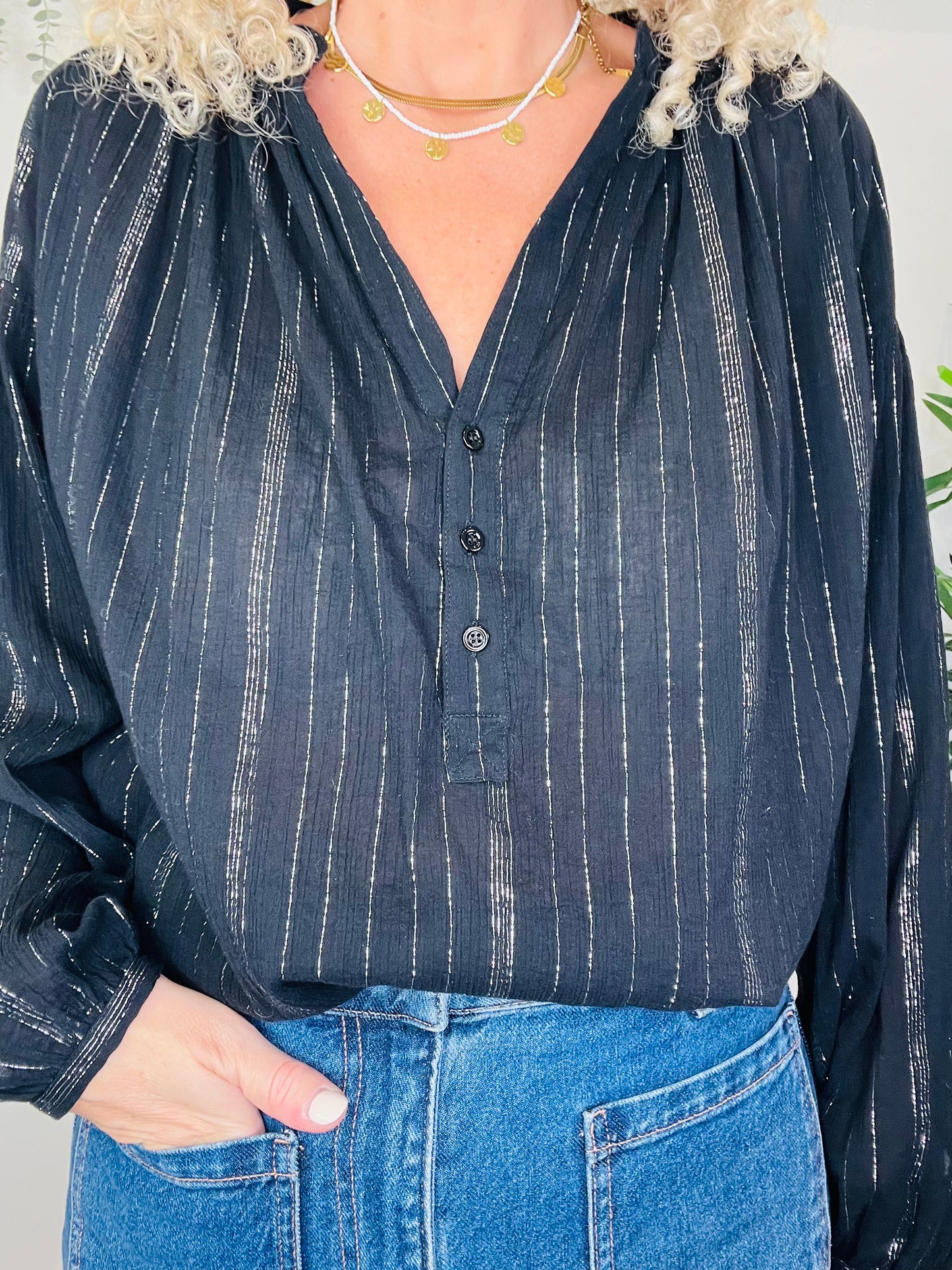 Metallic Stripe Blouse - Size L