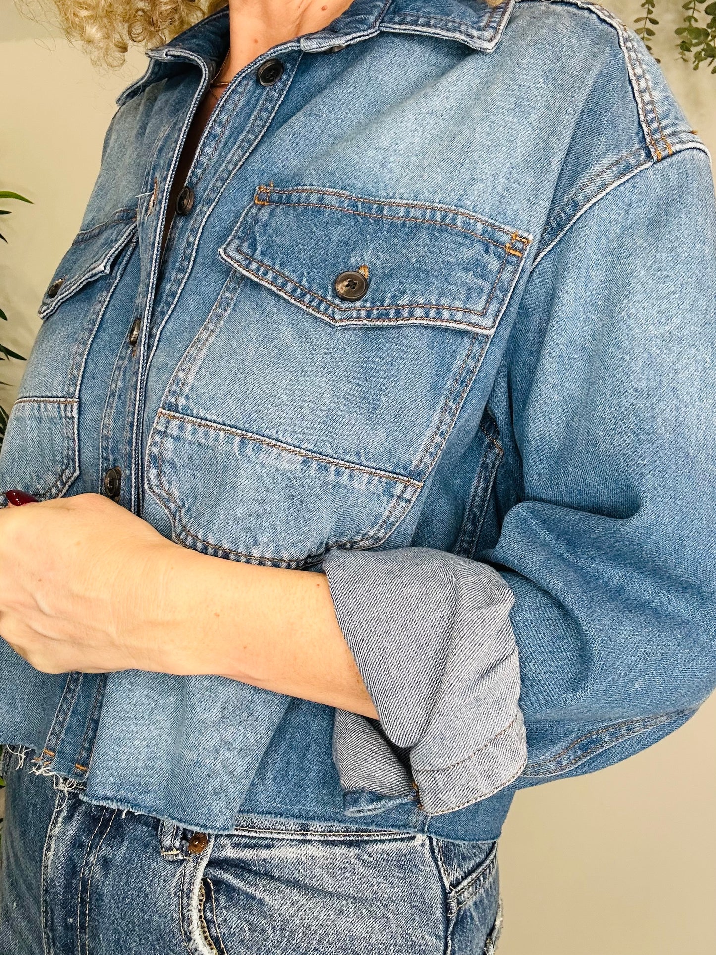 Cropped Denim Shirt - Size 10