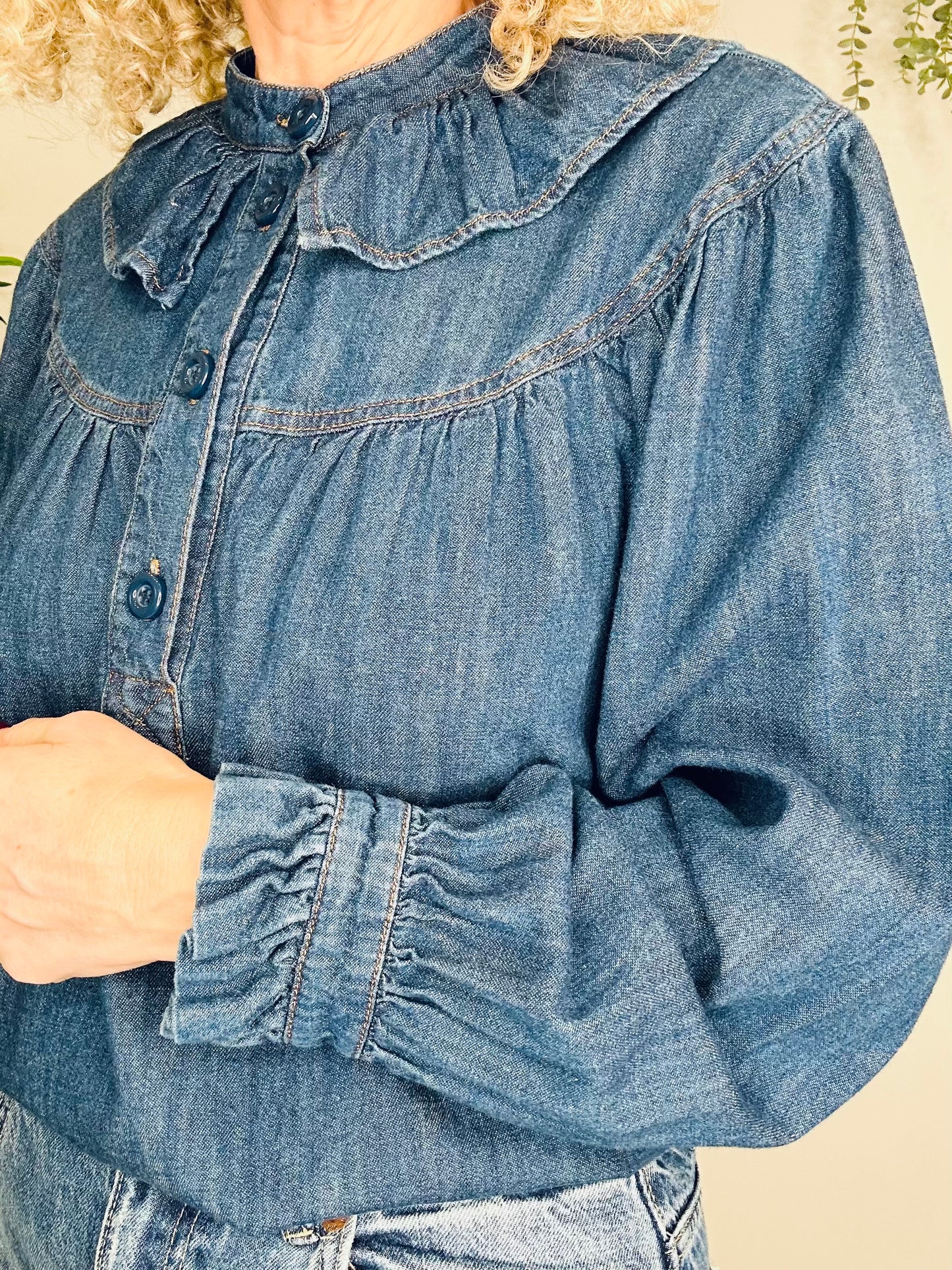 Frill Denim Blouse - Size 40