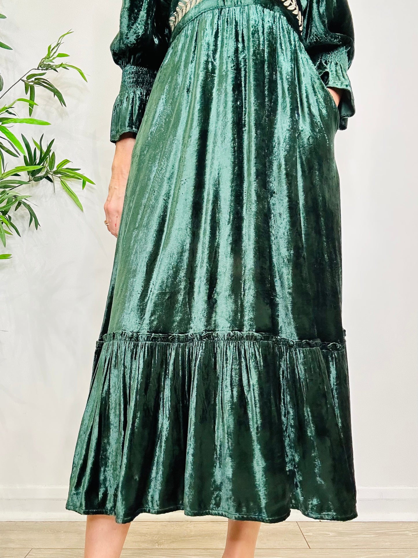 Embroidered Velvet Dress - Size XS