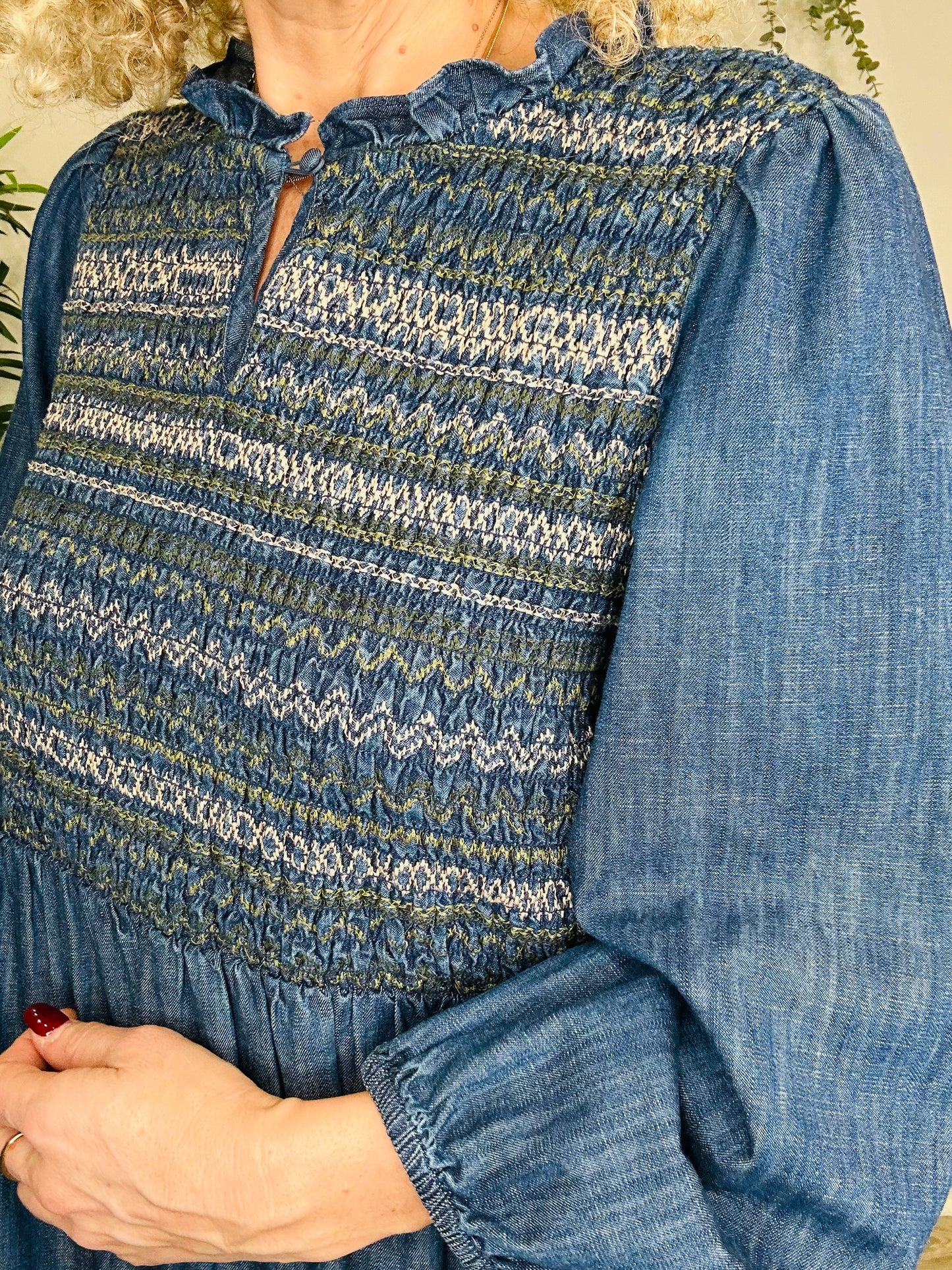 Smocked Denim Dress - Size 4